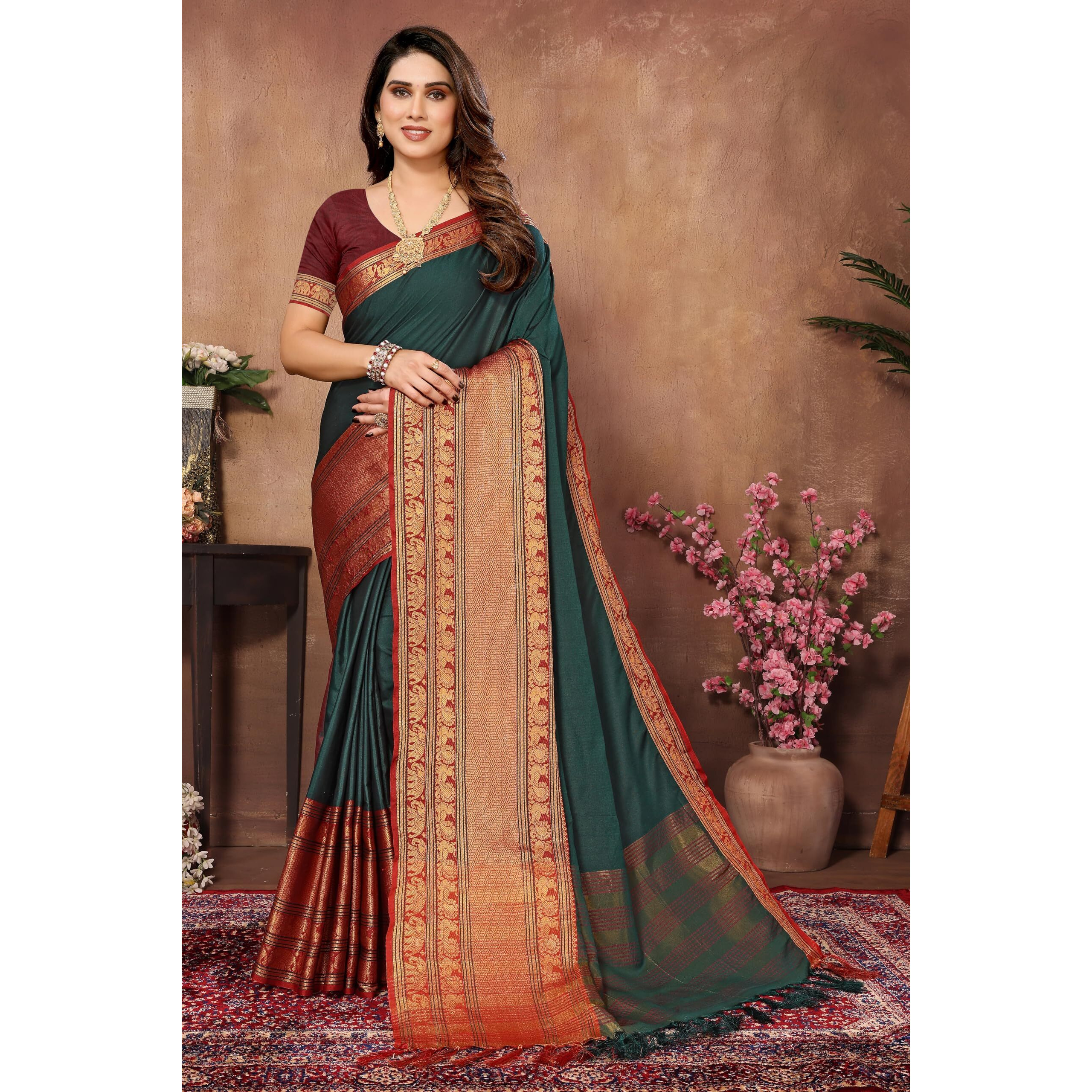 VJFASHION Womens Soft CottonSilk Blend NarayanPet Saree With Blouse Piece_Freesize