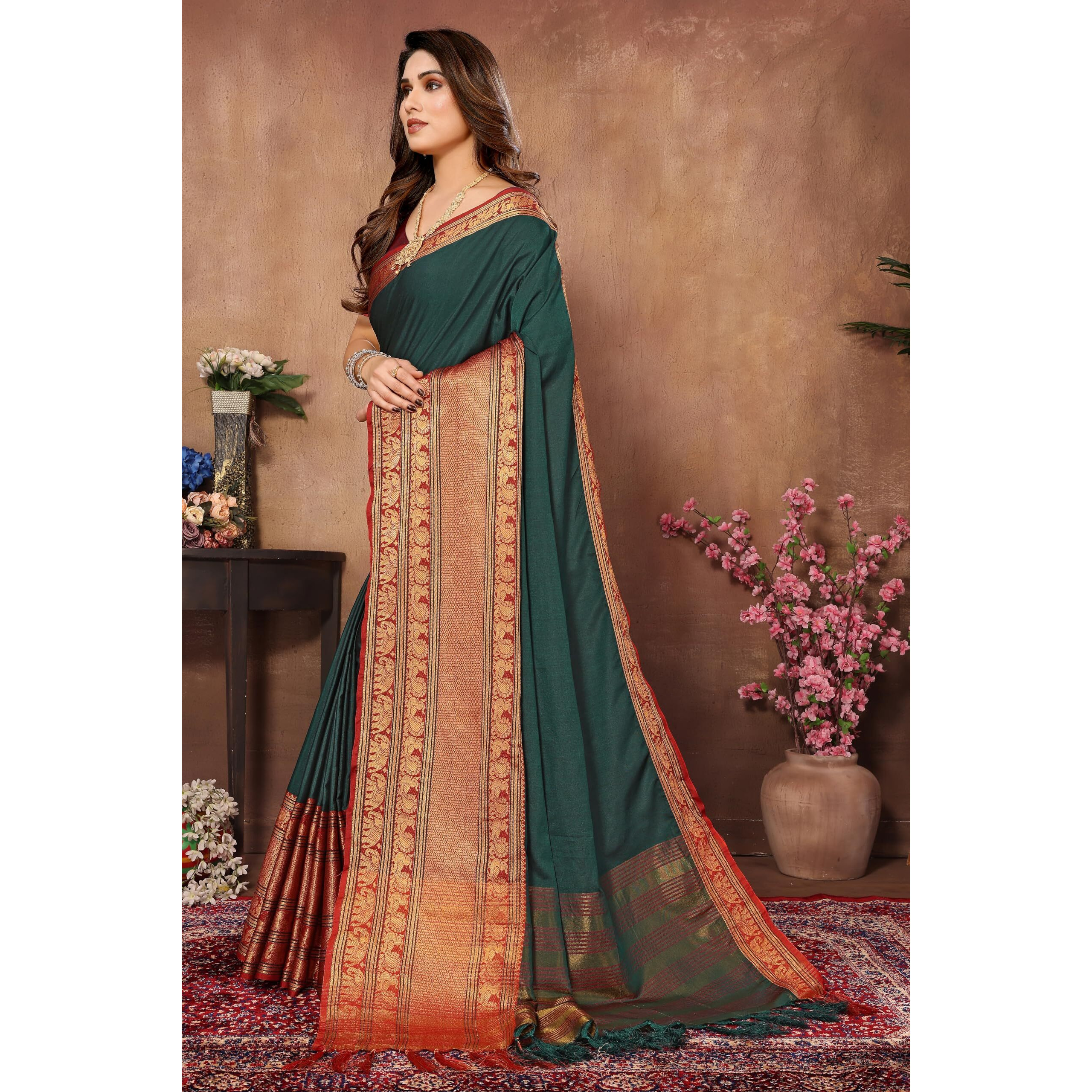 VJFASHION Womens Soft CottonSilk Blend NarayanPet Saree With Blouse Piece_Freesize