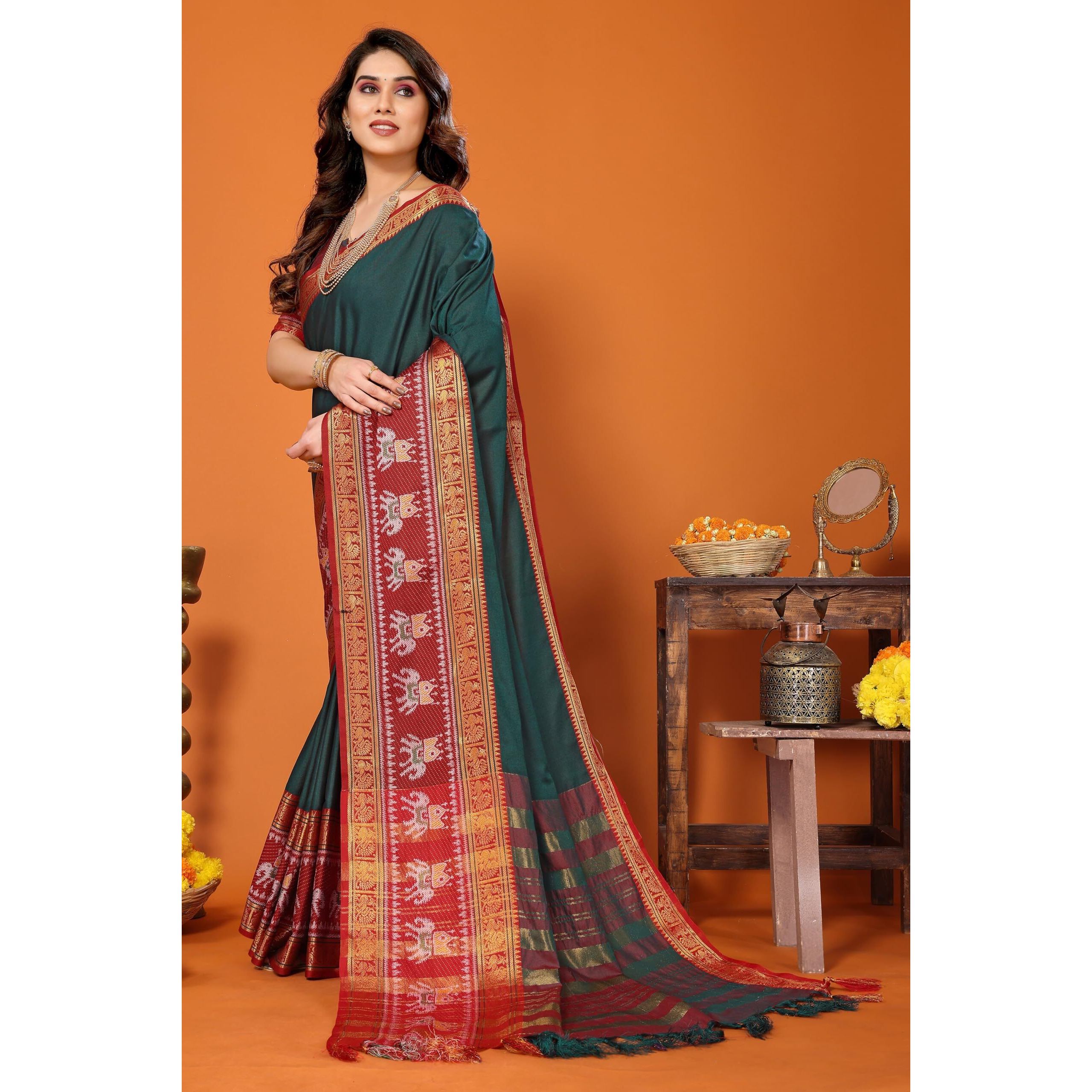 VJFASHION Womens Soft CottonSilk Blend NarayanPet Saree With Blouse Piece_Freesize