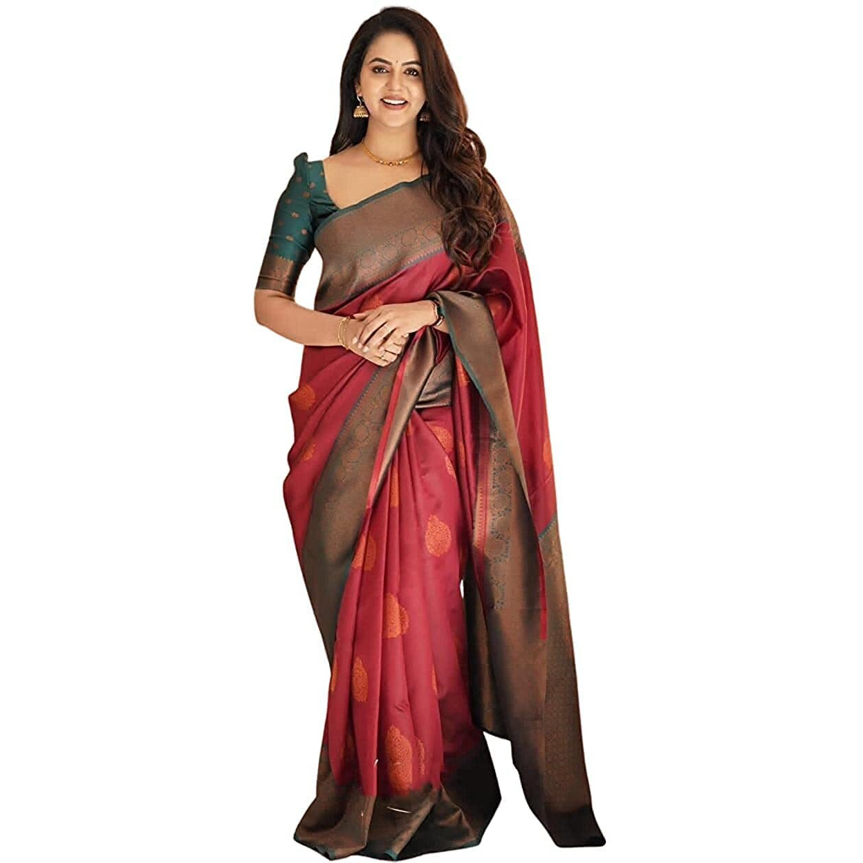 Sidhidata Banarasi Silk Womens Kanjivaram Banarasi Paithani Jacquard Silk Saree With Unstitched Blouse Piece (Silk Queen_Rana_Free Size), Rama