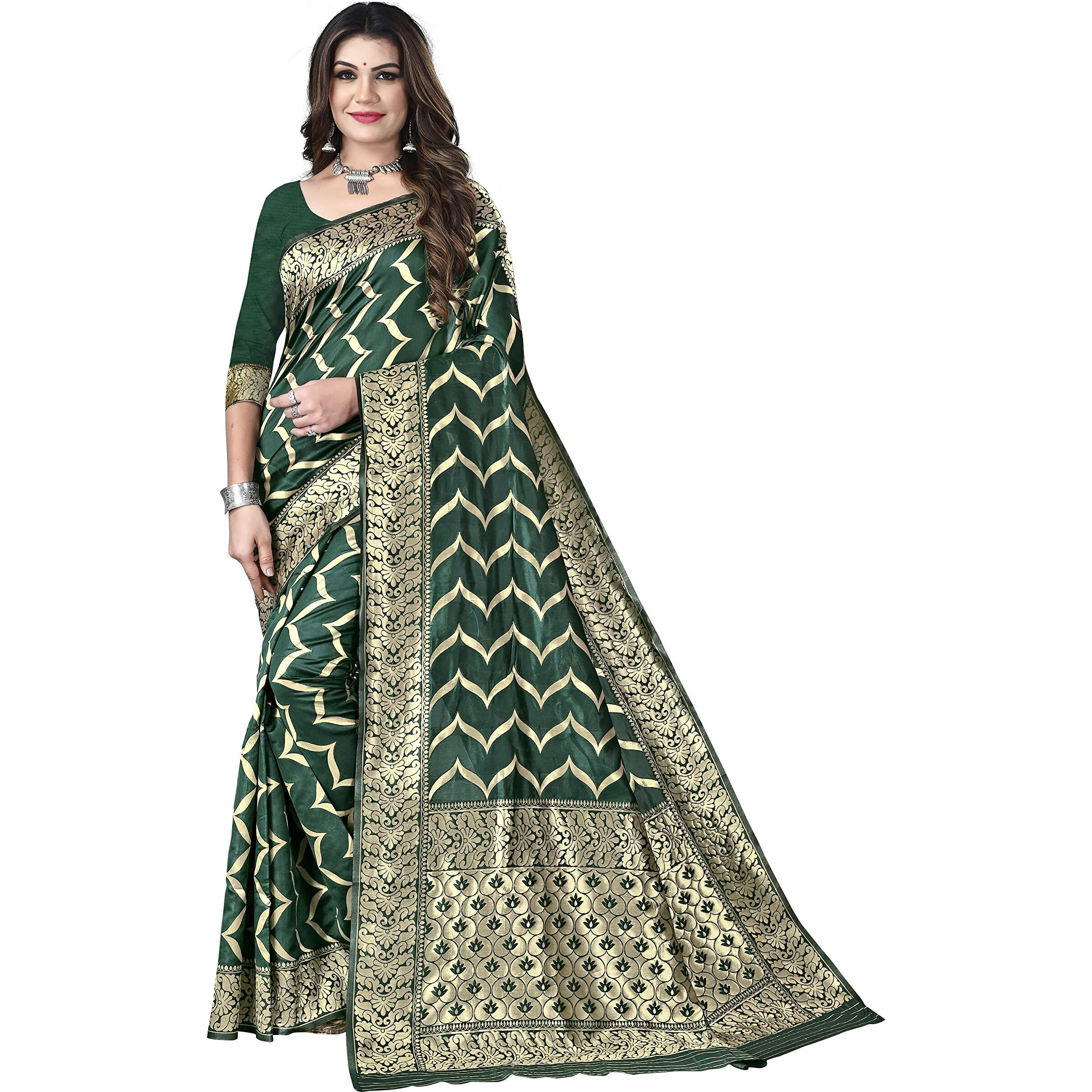 Sidhidata Womens Kanchipuram Silk Saree With Unstitched Blouse Piece (Eagle Bottle Green_Z Bottle Green)
