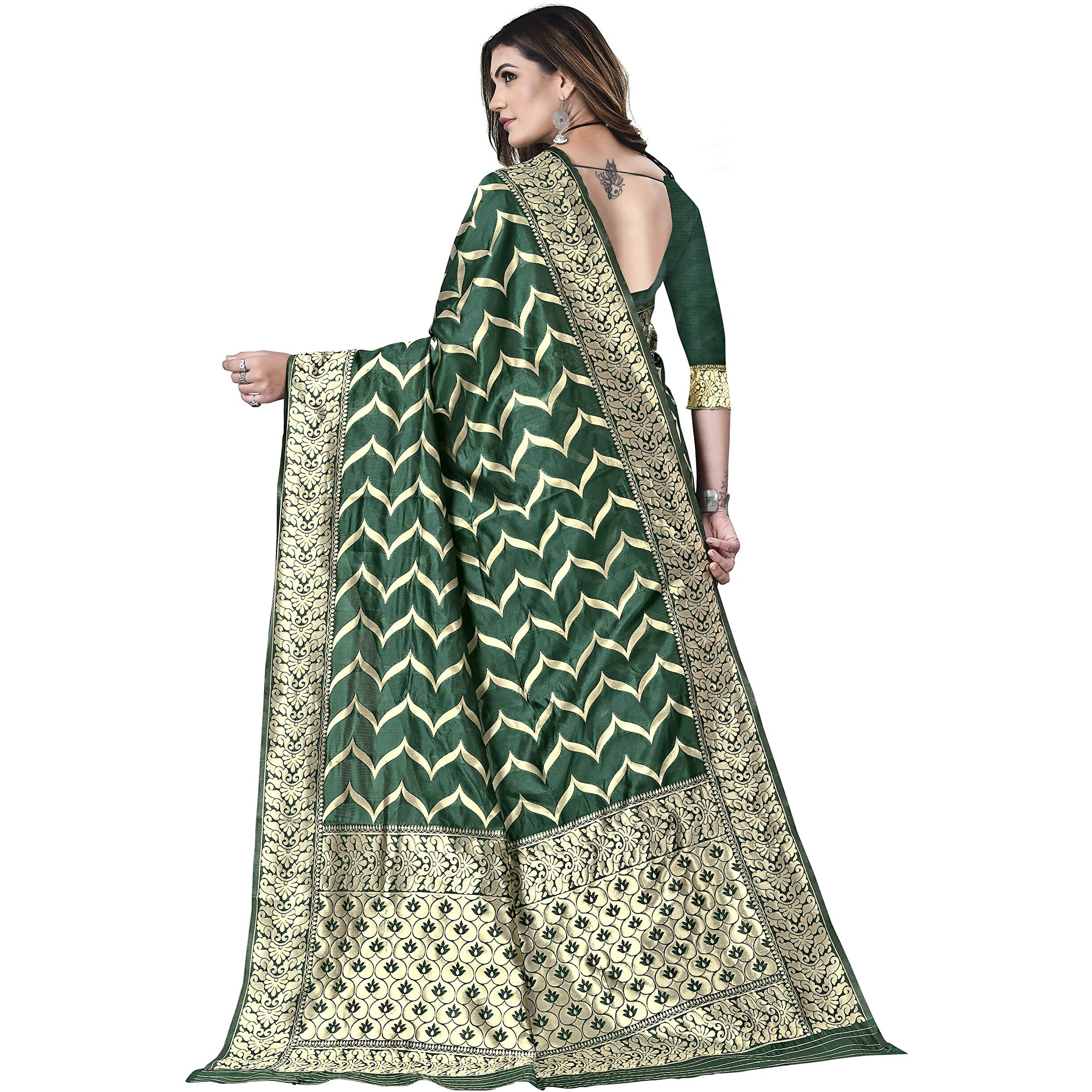 Sidhidata Womens Kanchipuram Silk Saree With Unstitched Blouse Piece (Eagle Bottle Green_Z Bottle Green)