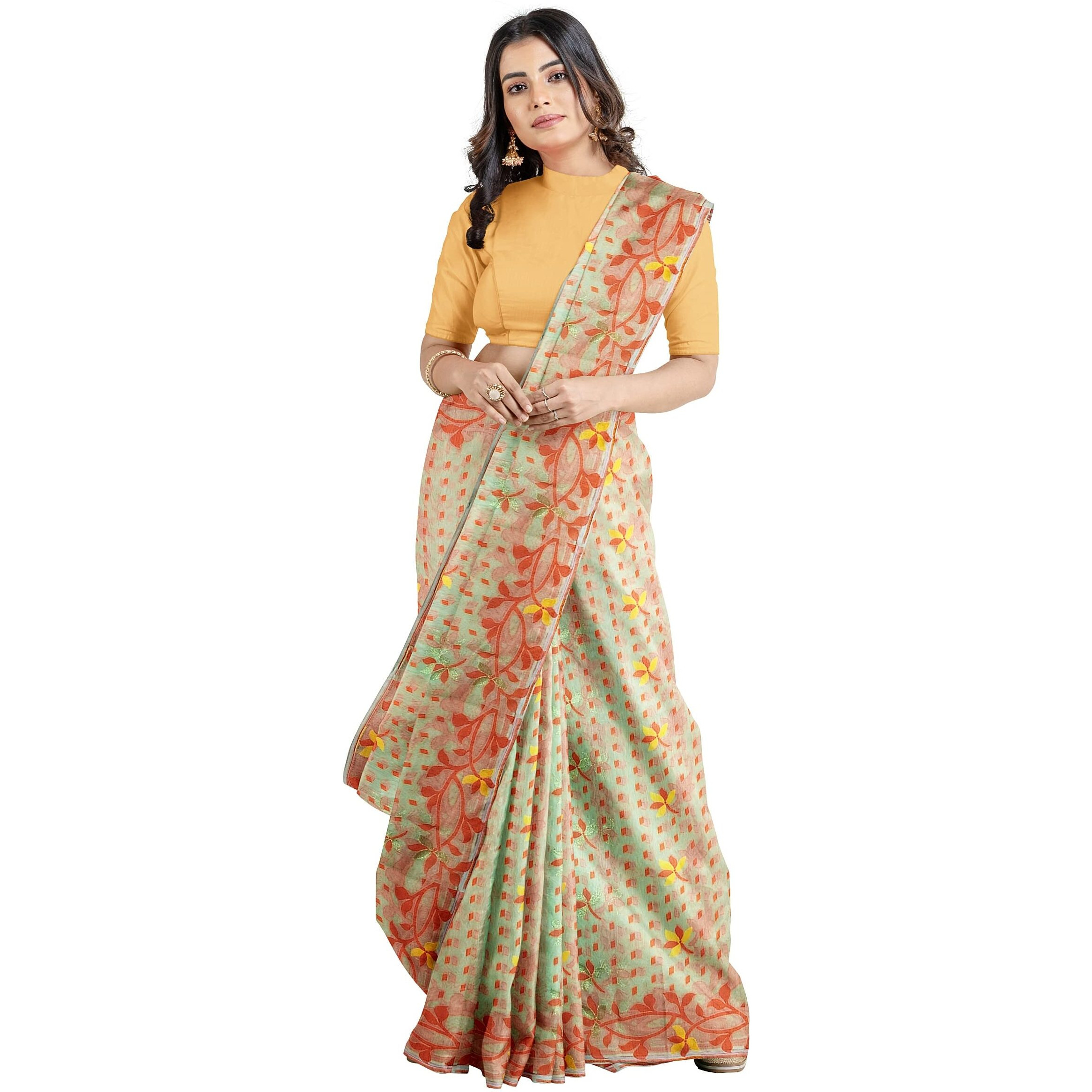 Laxmi Handloom Womens Traditional Bengal Cotton Silk Soft Jamdani Saree without Blouse Piece (Off White)
