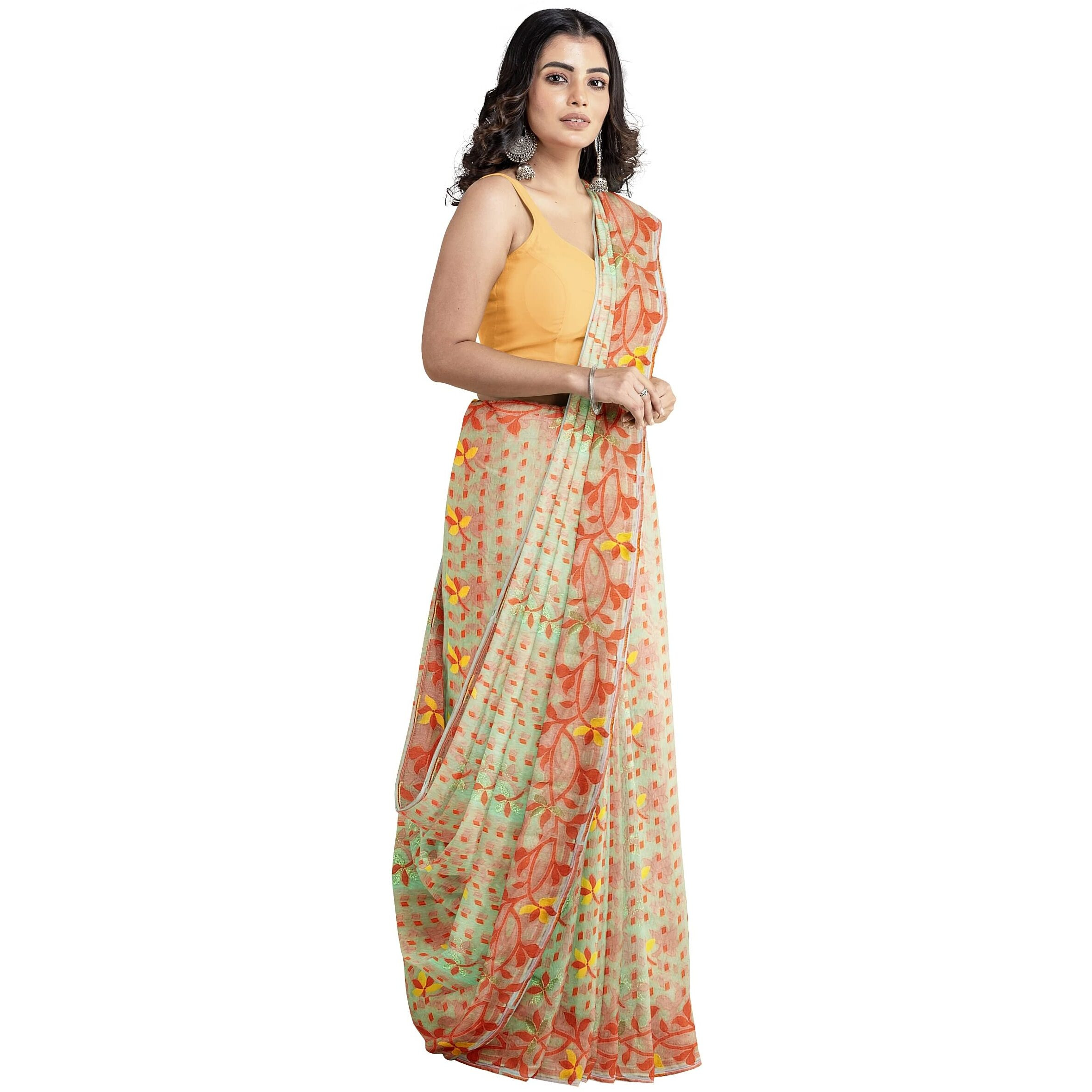 Laxmi Handloom Womens Traditional Bengal Cotton Silk Soft Jamdani Saree without Blouse Piece (Off White)