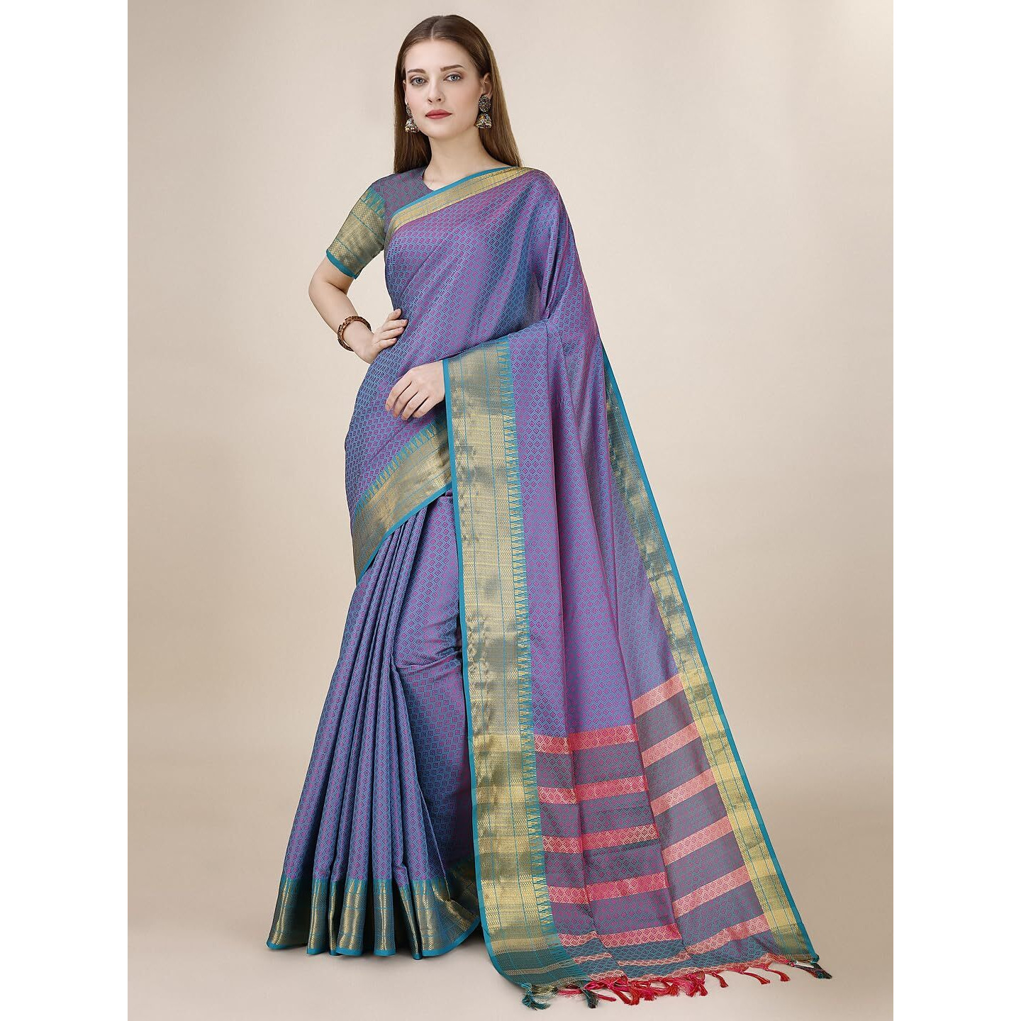 Jaanvi fashion Womens Letest Cotton Banarasi Silk Tanchoi Woven Saree With Blouse For Women(tanchoi-skyblue)