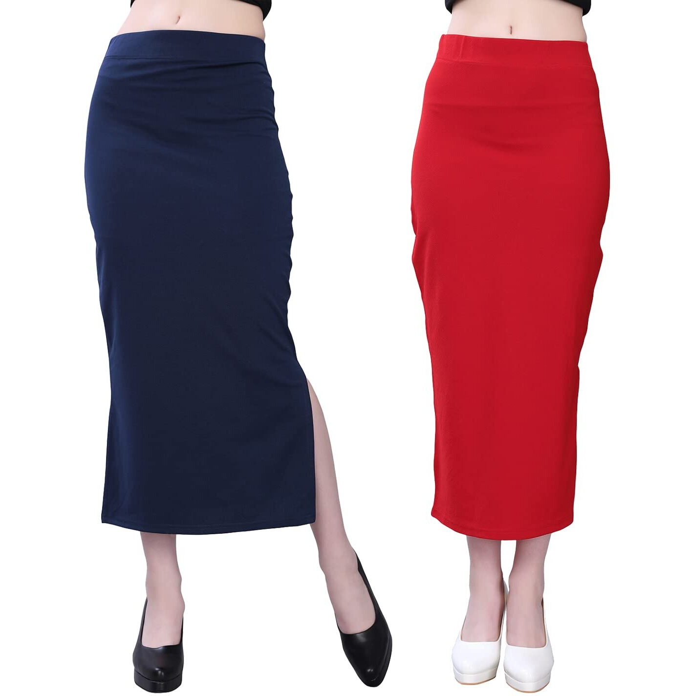 SIRIL Womens Lycra Full Elastic Saree Shapewear Petticoat Pack of 2 (180TK112-S_180TK117-S_Navy Blue||Red)