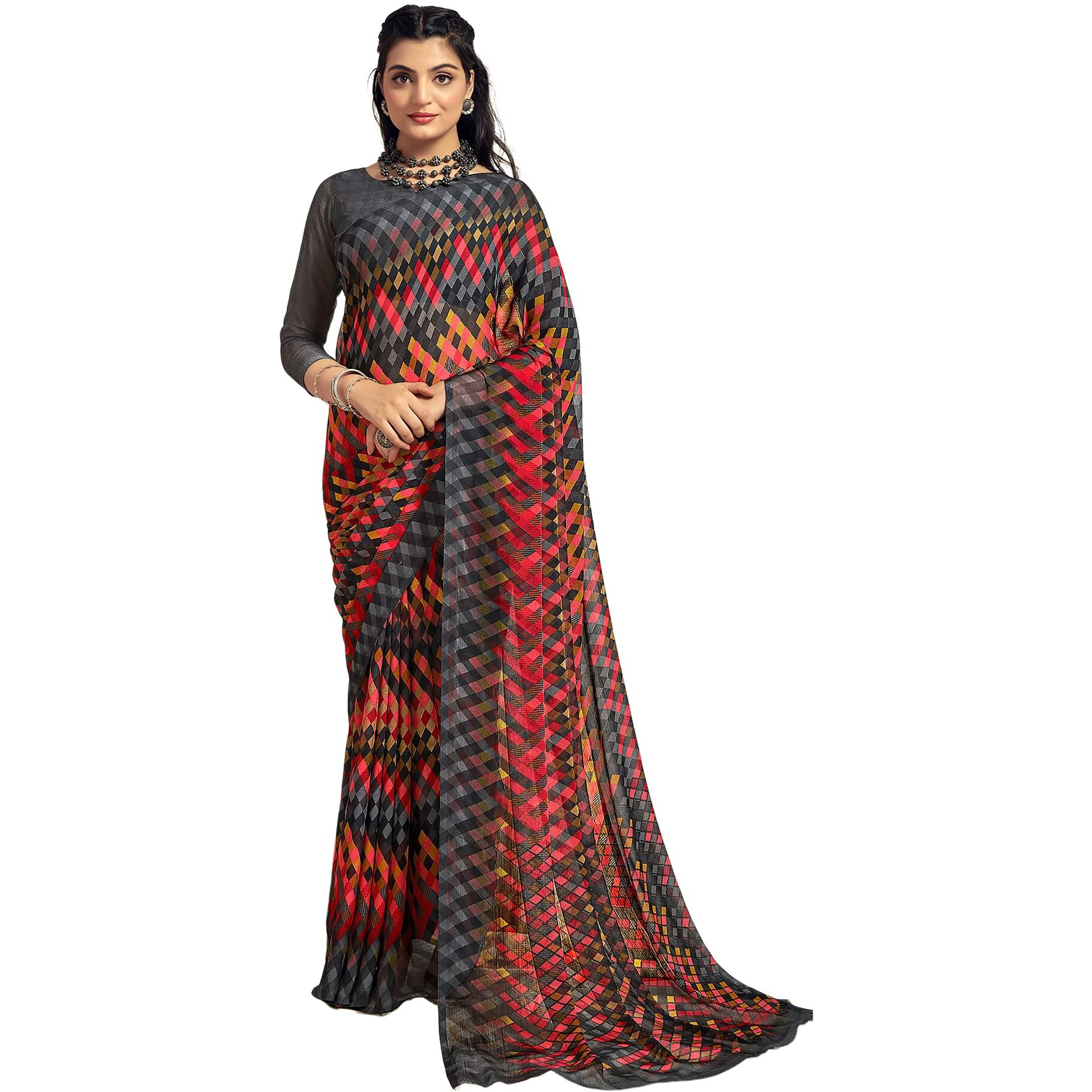 Jaanvi fashion Womens Fancy Chiffon Floral Printed Saree with Blouse Piece(star chiffon-125-25104-A)