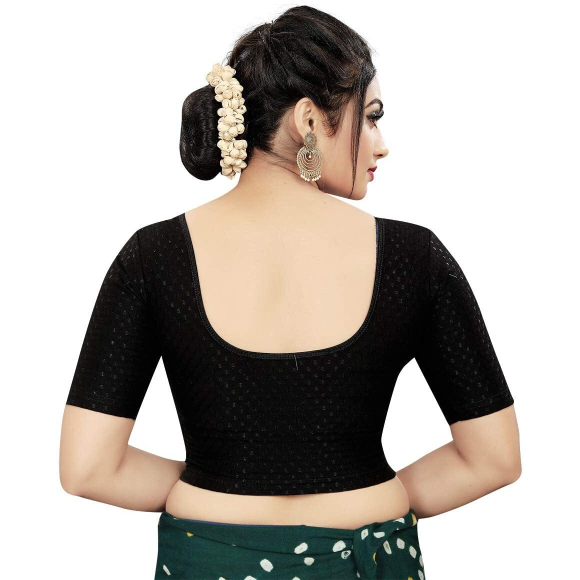 Sidhidata Womens Cotton Solid Short Sleeve Readymade Blouse (PS Dobby_Black_Free Size-38-42)