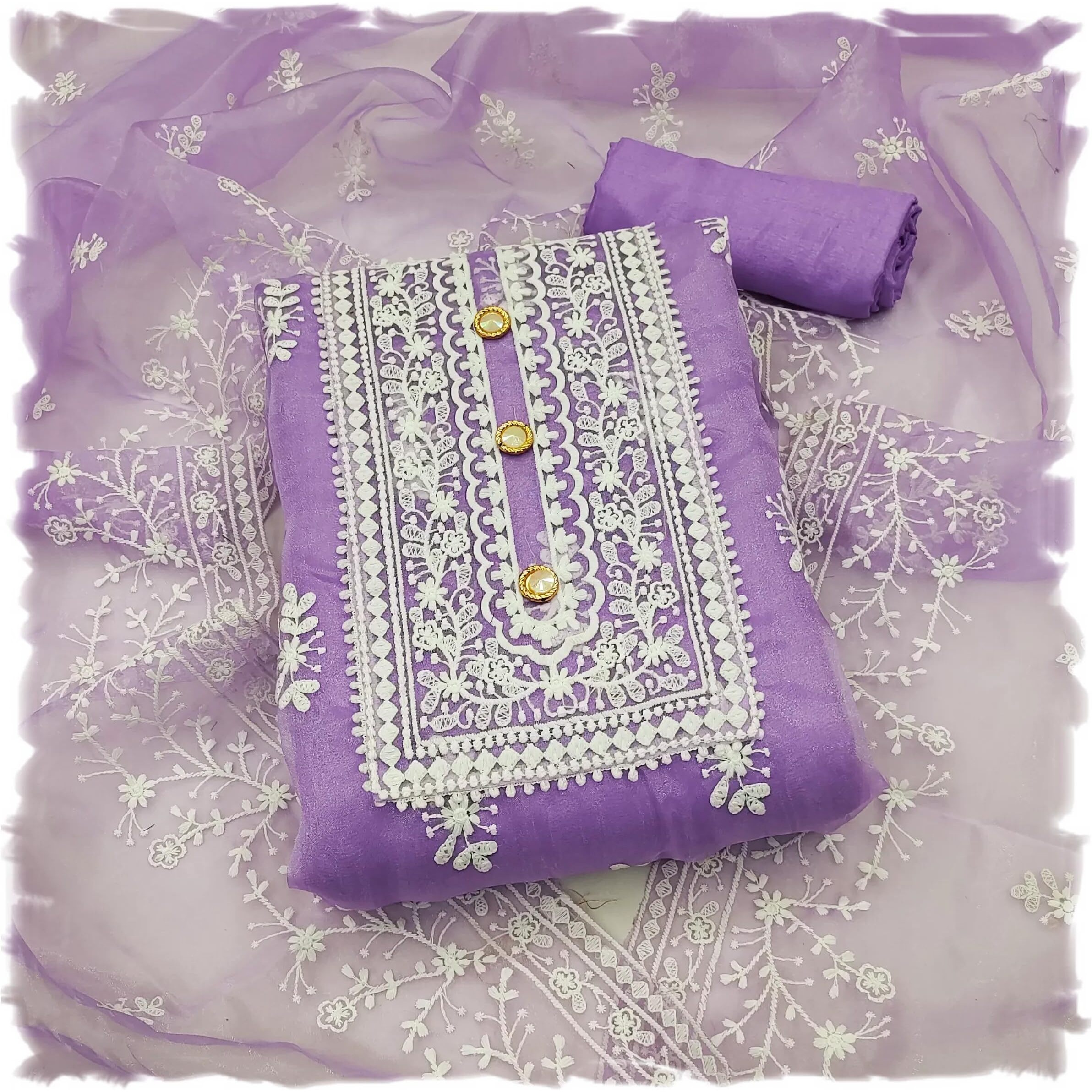 Sidhidata Womens Organza Embroidered Unstitched Salwar Suit Dress Material With Embroidery Work Dupatta (DM HumTum Purple_Purple_Free Size)