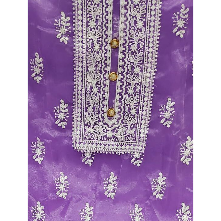 Sidhidata Womens Organza Embroidered Unstitched Salwar Suit Dress Material With Embroidery Work Dupatta (DM HumTum Purple_Purple_Free Size)
