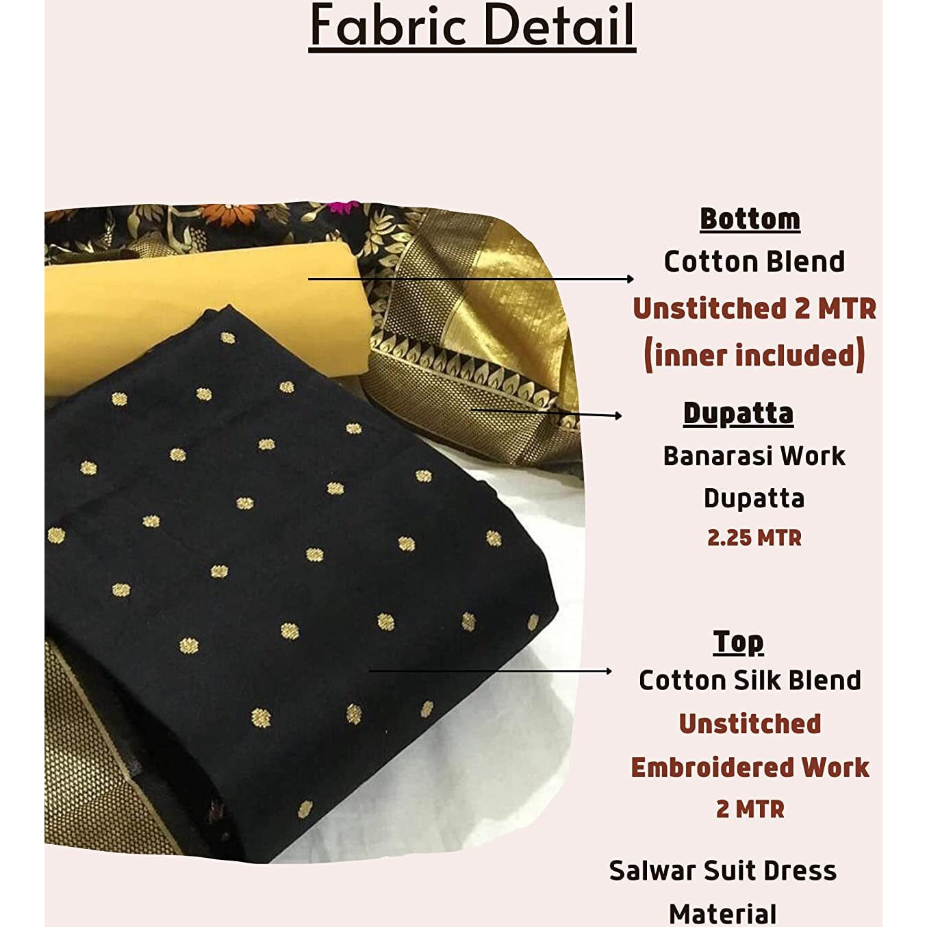 Sidhidata Womens Banarasi Jacquard Chanderi Cotton Unstitched Salwar Suit Dress Material With Dupatta (Free Size_Black)