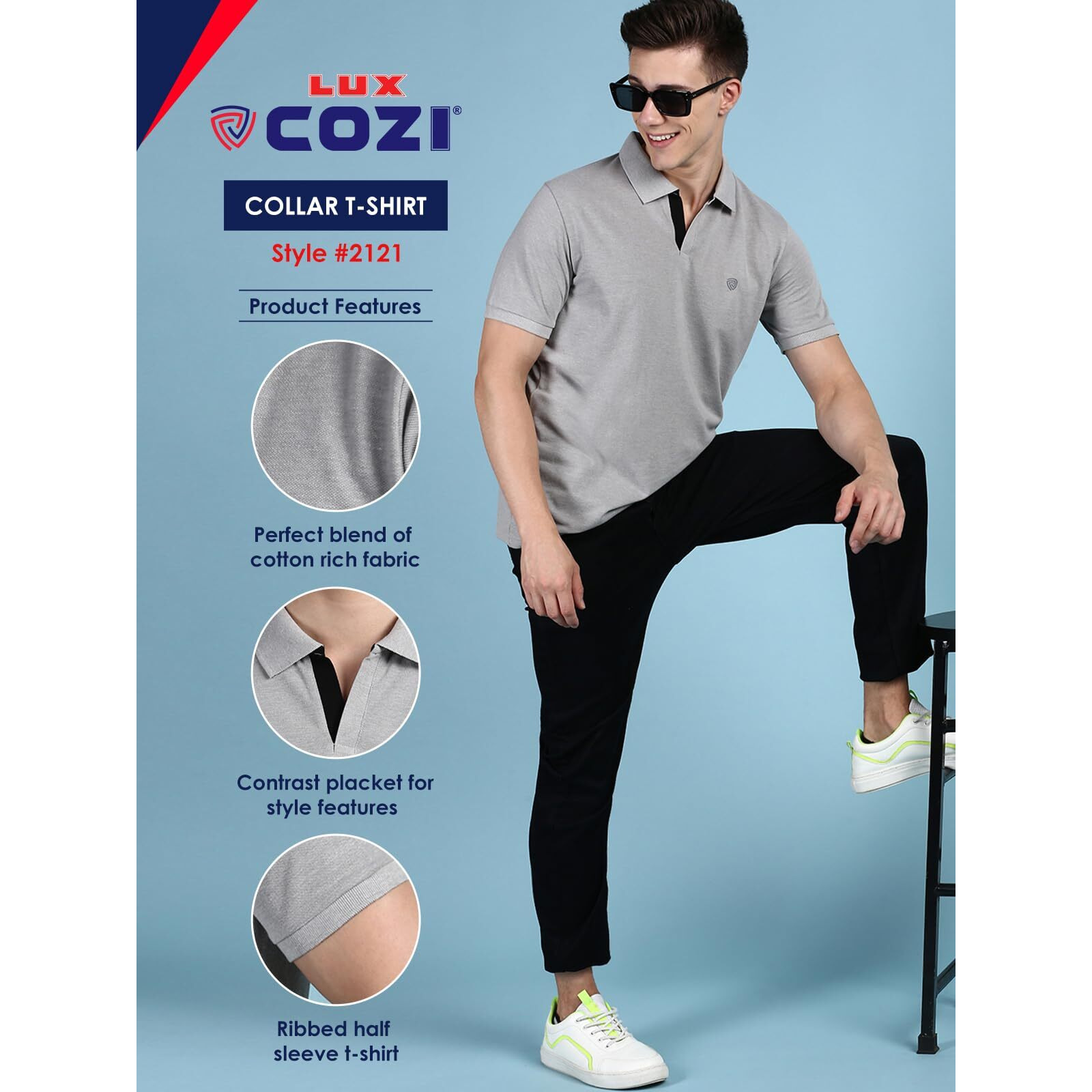 Lux Cozi Pack of 2 Grey Melange and Mint Green Regular fit Half Sleeves Polo Neck T-Shirt for Men |Polo Casual Tshirt for Men | 100% Combed Cotton - Colour Fresh Quick Dry Ultra Soft (Size  Small)