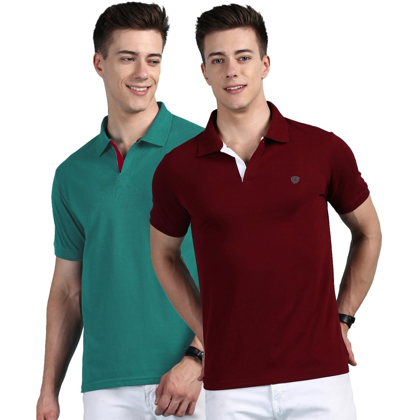 Lux Cozi Pack of 2 Maroon and Sea Green Regular fit Half Sleeves Polo Neck T-Shirt for Men |Polo Casual Tshirt for Men | 100% Combed Cotton - Colour Fresh Quick Dry Ultra Soft (Size  Small)