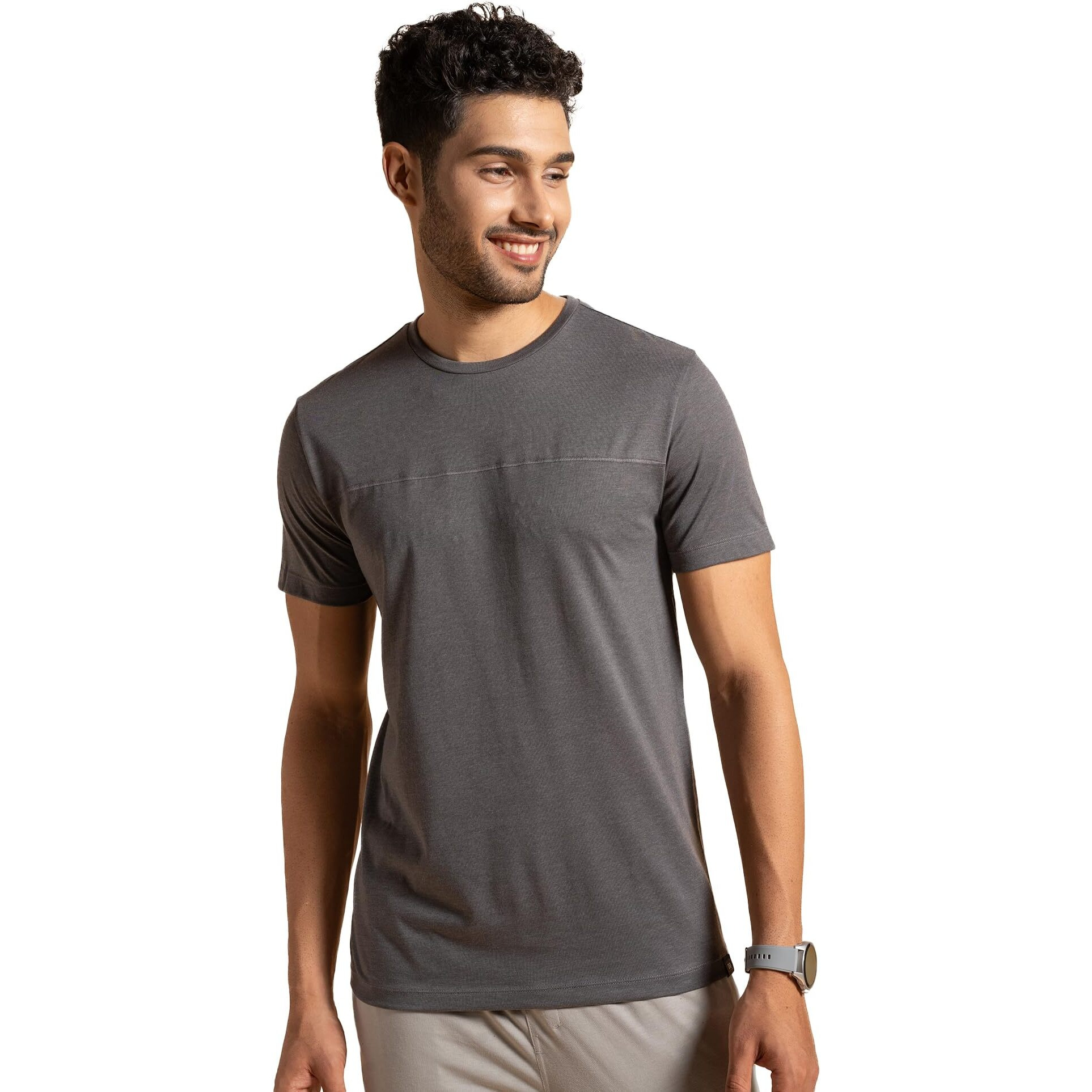DAMENSCH Breeeze Regular Fit Ultralight Melange T-Shirts Shorts for Men | Premium combed cotton vortex blend superior gold finish- Ash Black-2XL
