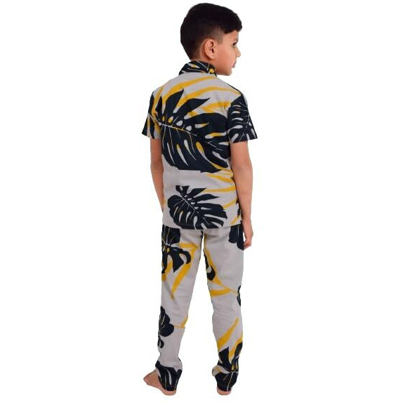 3BROS Unisex Pure Cotton Short Sleeve Kids Night Dress for Boys & Girls Nightwear/Sleepsuit/Sleepwear/Loungewear Night Suit for Boys and Girls Top and Pyjama Combo Set | Multicolor 5| 3-4 Years