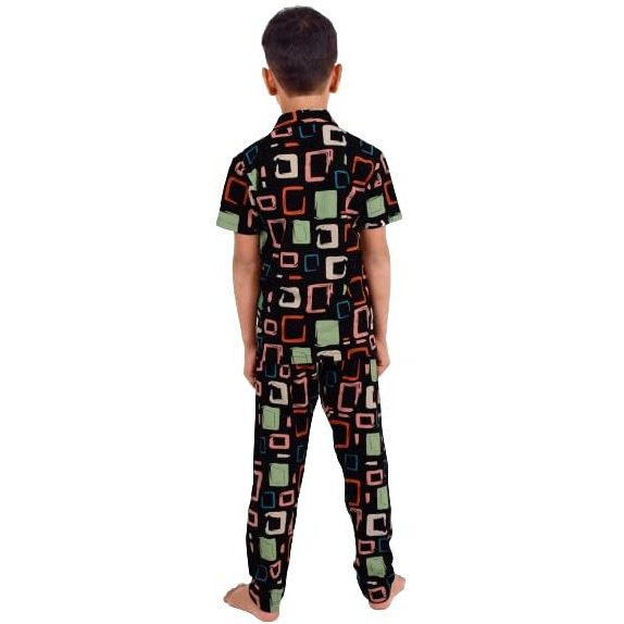 3BROS Unisex Pure Cotton Short Sleeve Kids Night Dress for Boys & Girls Nightwear/Sleepsuit/Sleepwear/Loungewear Night Suit for Boys and Girls Top and Pyjama Combo Set | Multicolor 4| 3-4 Years