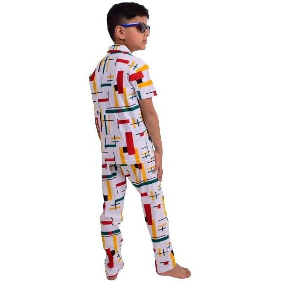 3BROS Unisex Pure Cotton Short Sleeve Kids Night Dress for Boys & Girls Nightwear/Sleepsuit/Sleepwear/Loungewear Night Suit for Boys and Girls Top and Pyjama Combo Set | Multicolor 3| 3-4 Years