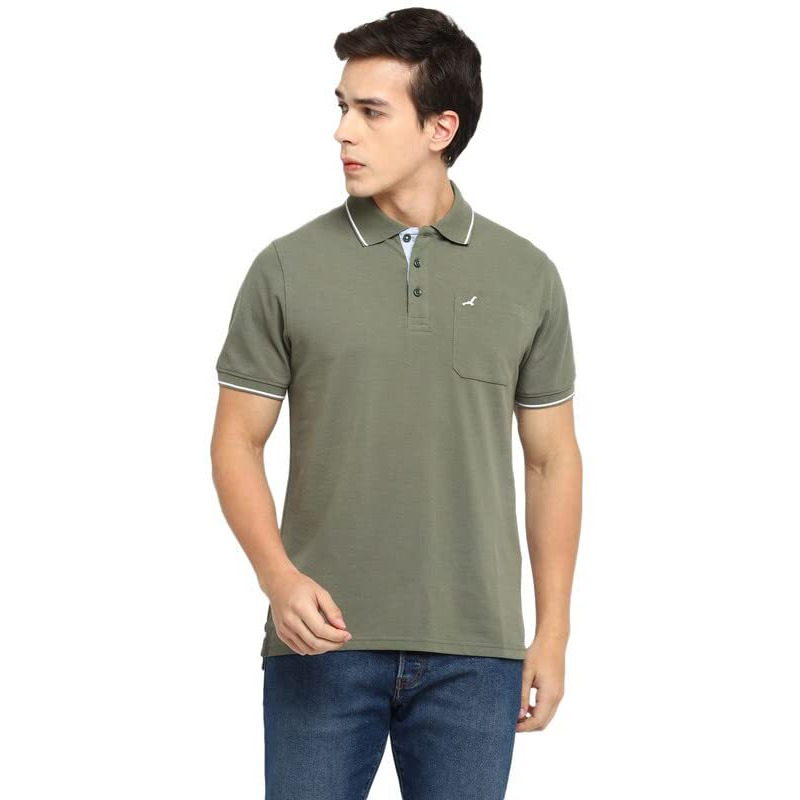 AMERICAN CREW Polo Collar T-Shirt for Men with Pocket (AC392-XXL_Light Olive)