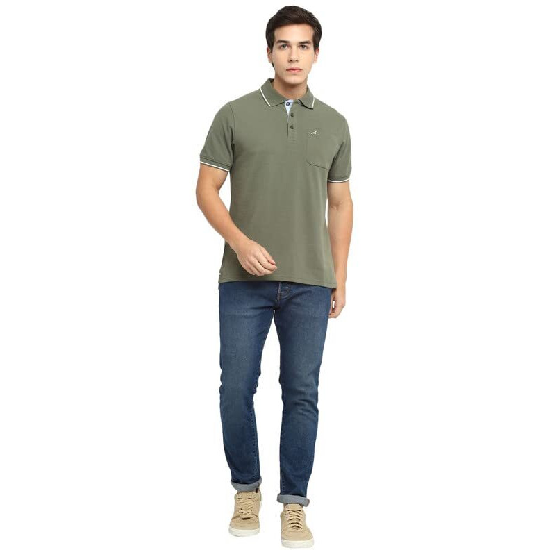 AMERICAN CREW Polo Collar T-Shirt for Men with Pocket (AC392-XXL_Light Olive)