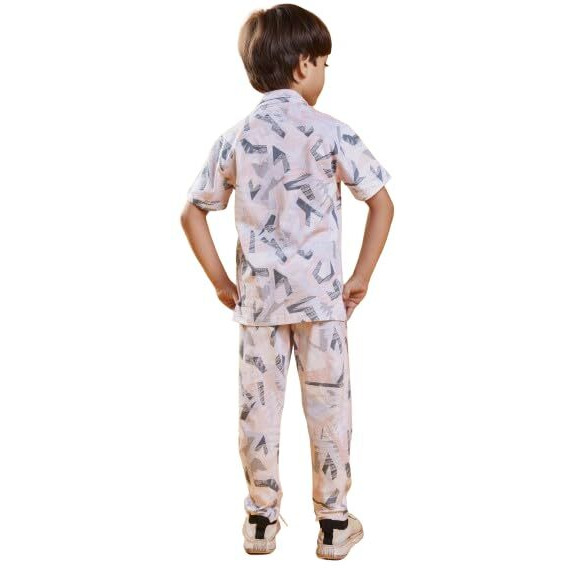 3BROS Unisex Pure Cotton Short Sleeve Kids Night Dress for Boys & Girls Nightwear/Sleepsuit/Sleepwear/Loungewear Night Suit for Boys and Girls Top and Pyjama Combo Set | White1| 3-4 Years