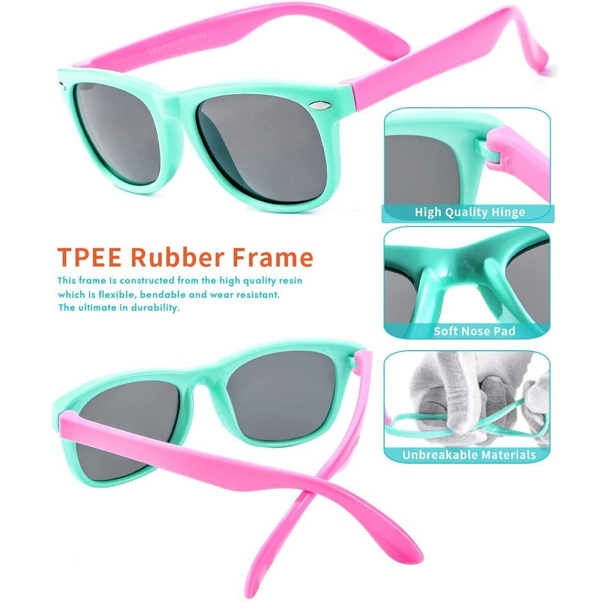 ROCF ROSSINI Pack of 3 Flexible Kids Sunglasses Polarized Sun Glasses Girls Boys Shades UV400 Protection Eyewear for Age 2-8 (Cyan/Pink+Pink/Purple+Fuchsia/Pink)