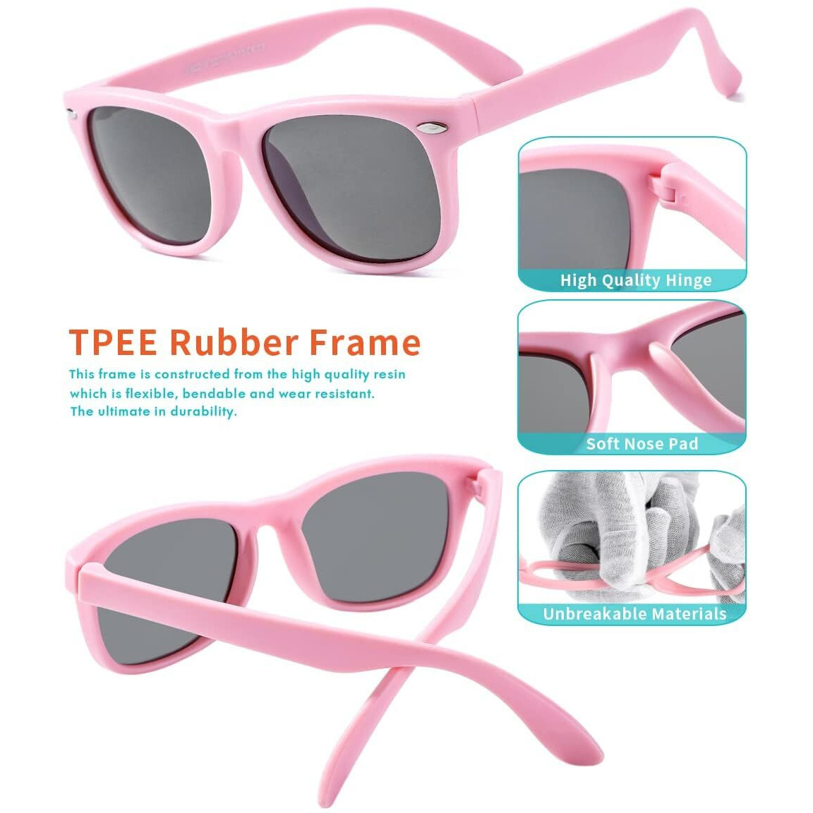 ROCF ROSSINI Pack of 3 Flexible Kids Sunglasses Polarized Sun Glasses Girls Boys Shades UV400 Protection Eyewear for Age 2-8 (Pink+Pink/Cyan+Fuchsia/Pink)