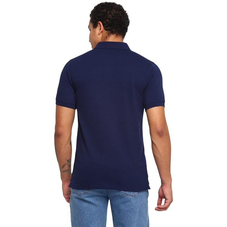 AMERICAN CREW Polo Collar Regular Fit T-Shirt For Men With Pocket (Ac357-L_Navy Blue)