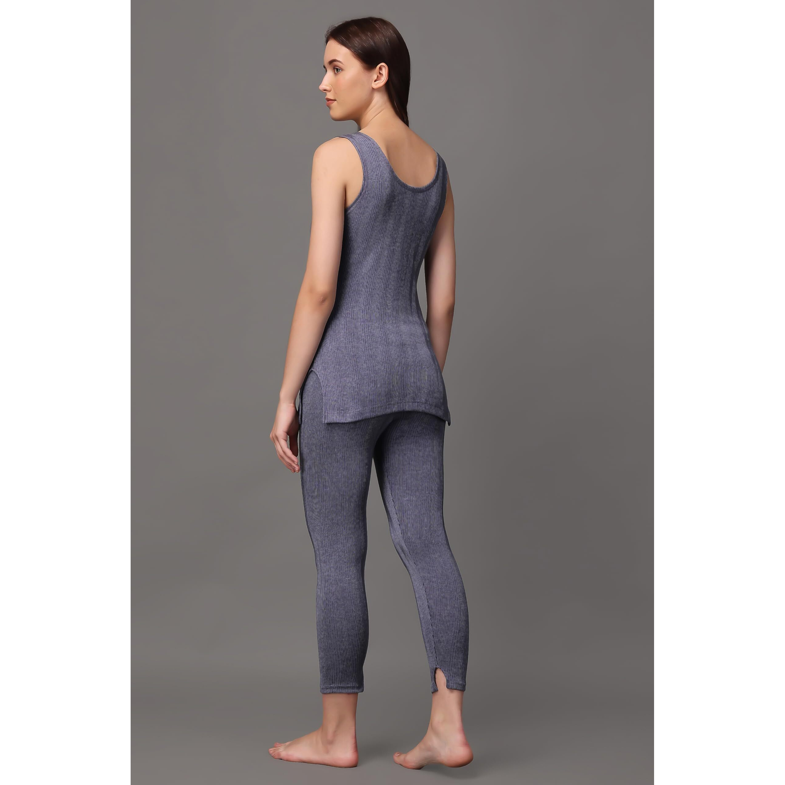 Wearslim Womens Cotton Thermal Underwear Set Thermal Sleeveless Camisole and Pant Set Round Neck Tank Tops & Bottom Soft Warmer - Blue (XL)