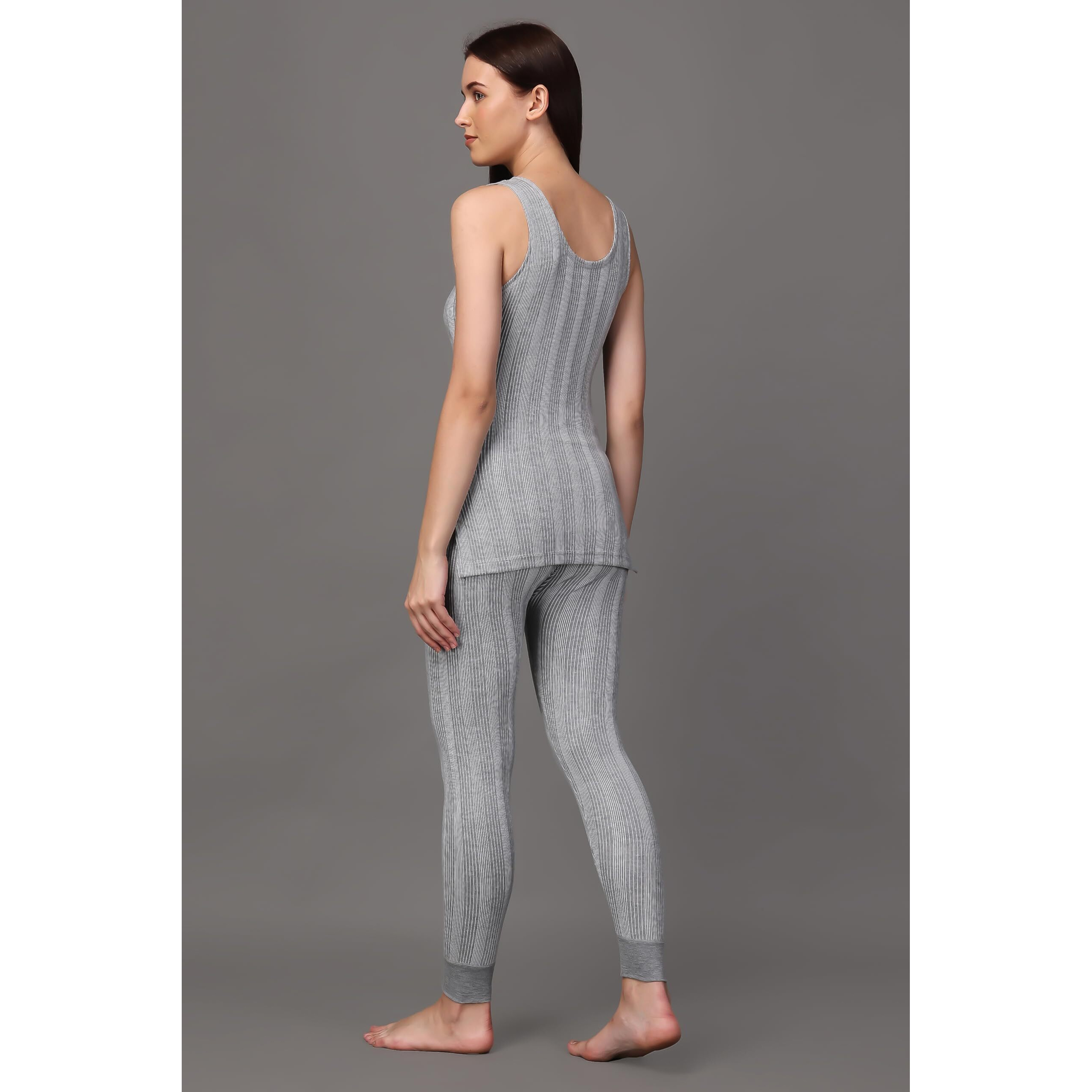 Wearslim Womens Cotton Thermal Underwear Set Thermal Sleeveless Camisole and Pant Set Round Neck Tank Tops & Bottom Soft Warmer - Grey (XL)