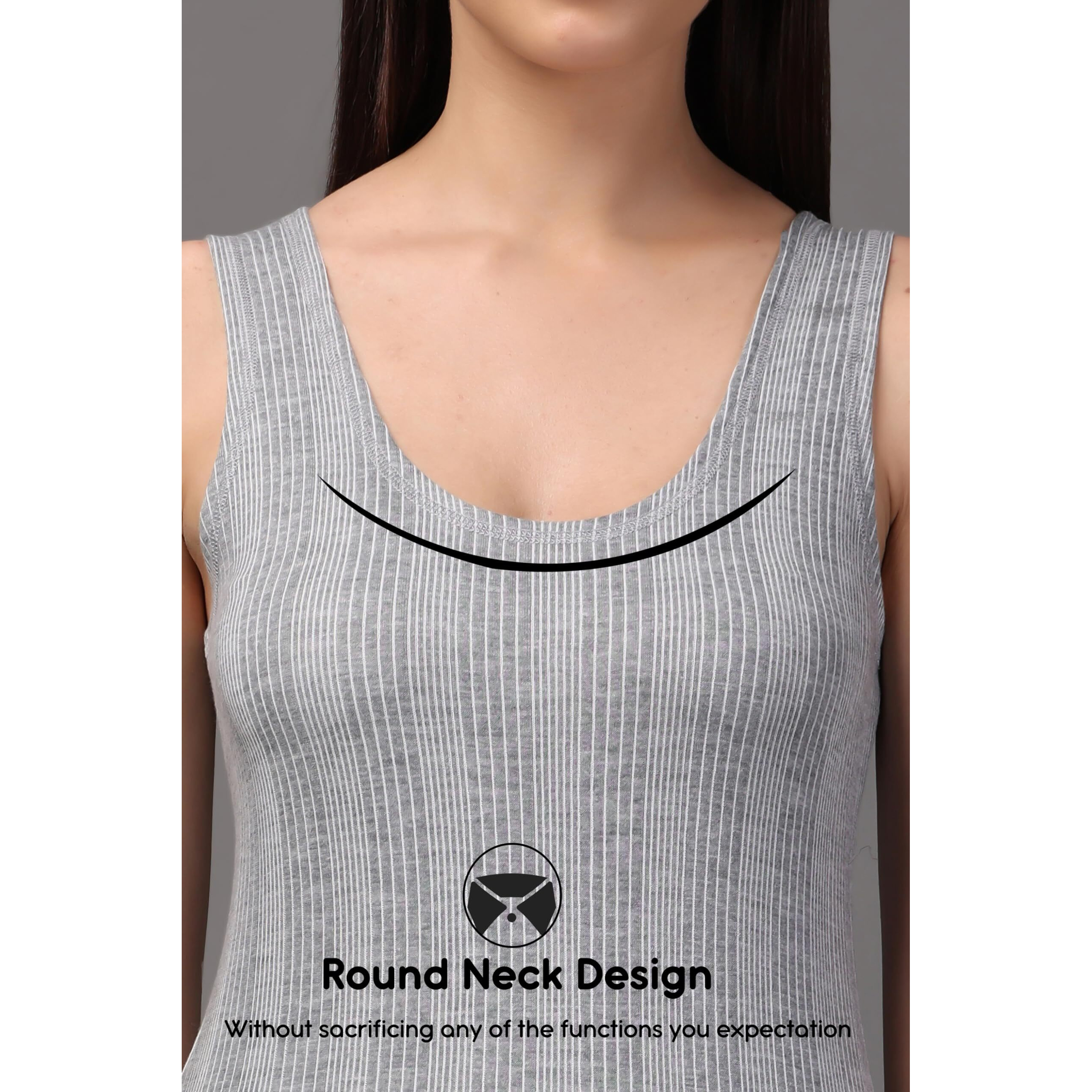 Wearslim Womens Cotton Thermal Underwear Set Thermal Sleeveless Camisole and Pant Set Round Neck Tank Tops & Bottom Soft Warmer - Grey (XL)
