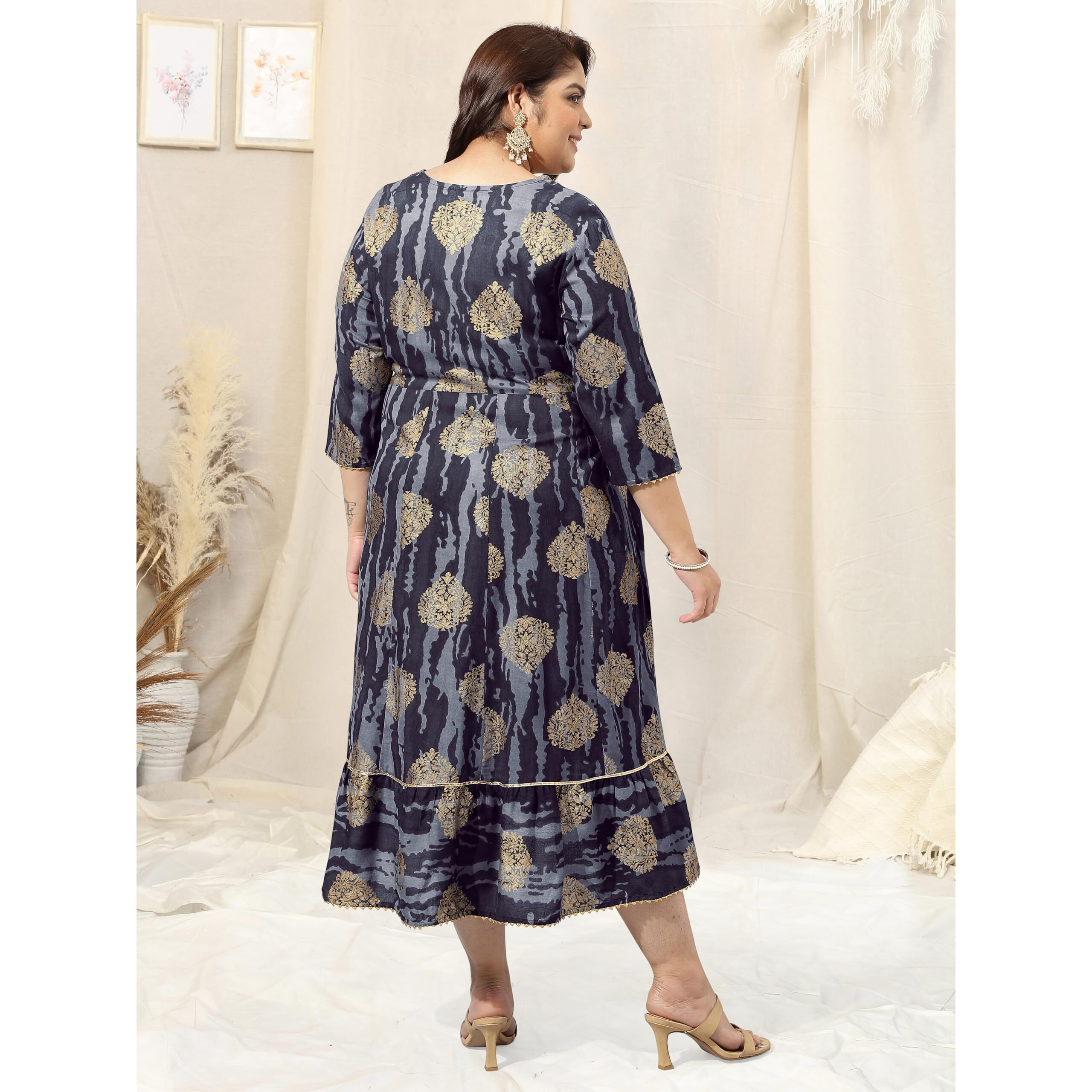 MIRCHI FASHION Womens Anarkali Cotton Foil Work Shibori Dyed Embroidered Kurti Only (MPK9531-Grey-5XL)