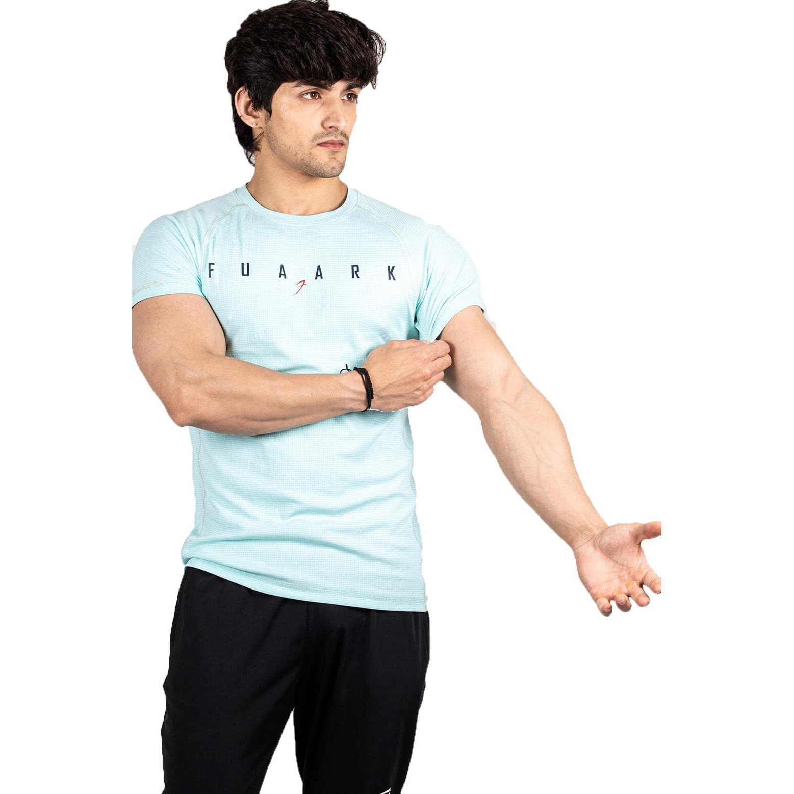 FUAARK Mens Round Neck Slim fit Gym & Active wear Sports T-Shirt for Workout & Casual Wear (Sky Blue XX-Large)
