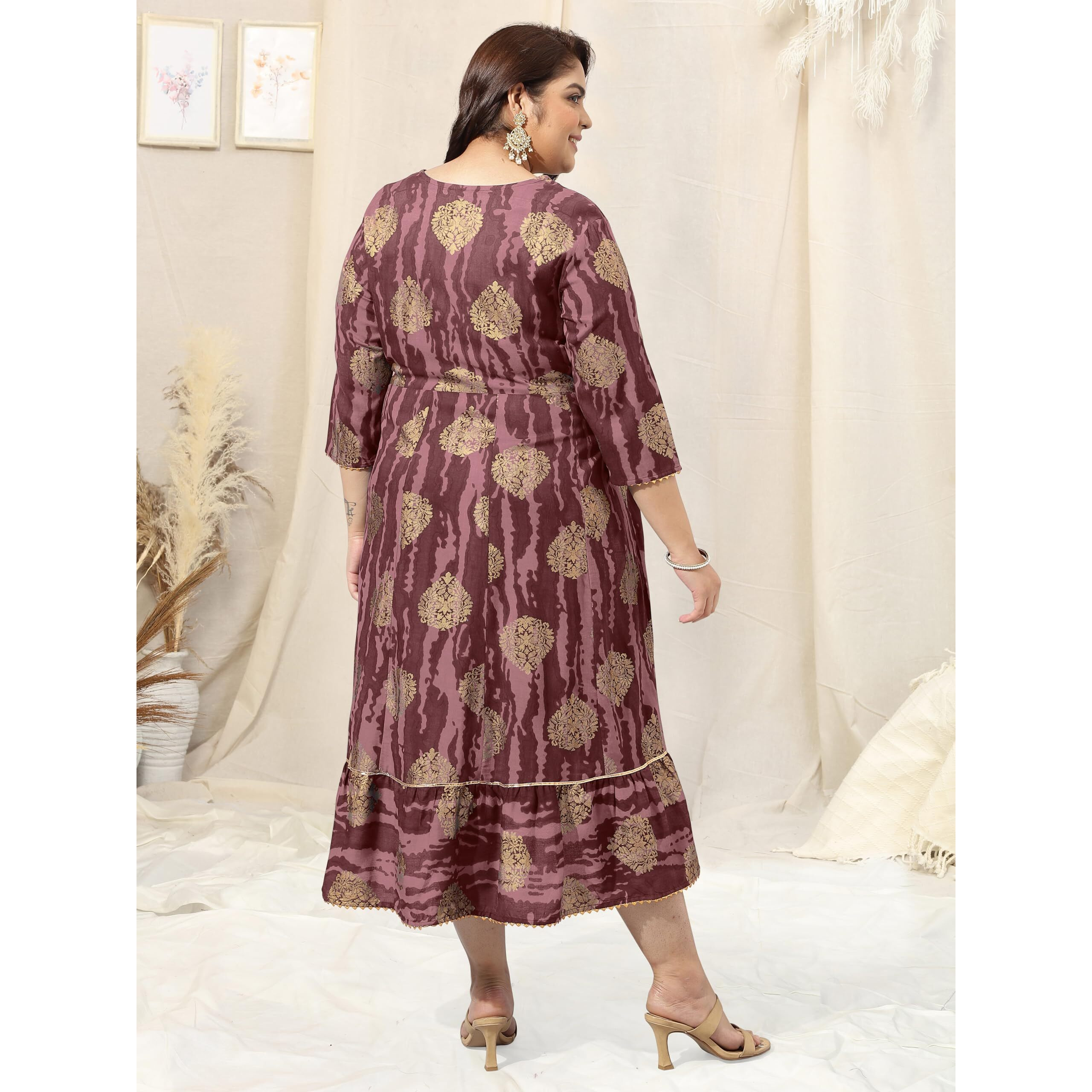 MIRCHI FASHION Womens Anarkali Cotton Foil Work Shibori Dyed Embroidered Kurti Only (MPK9532-Wine -6XL)