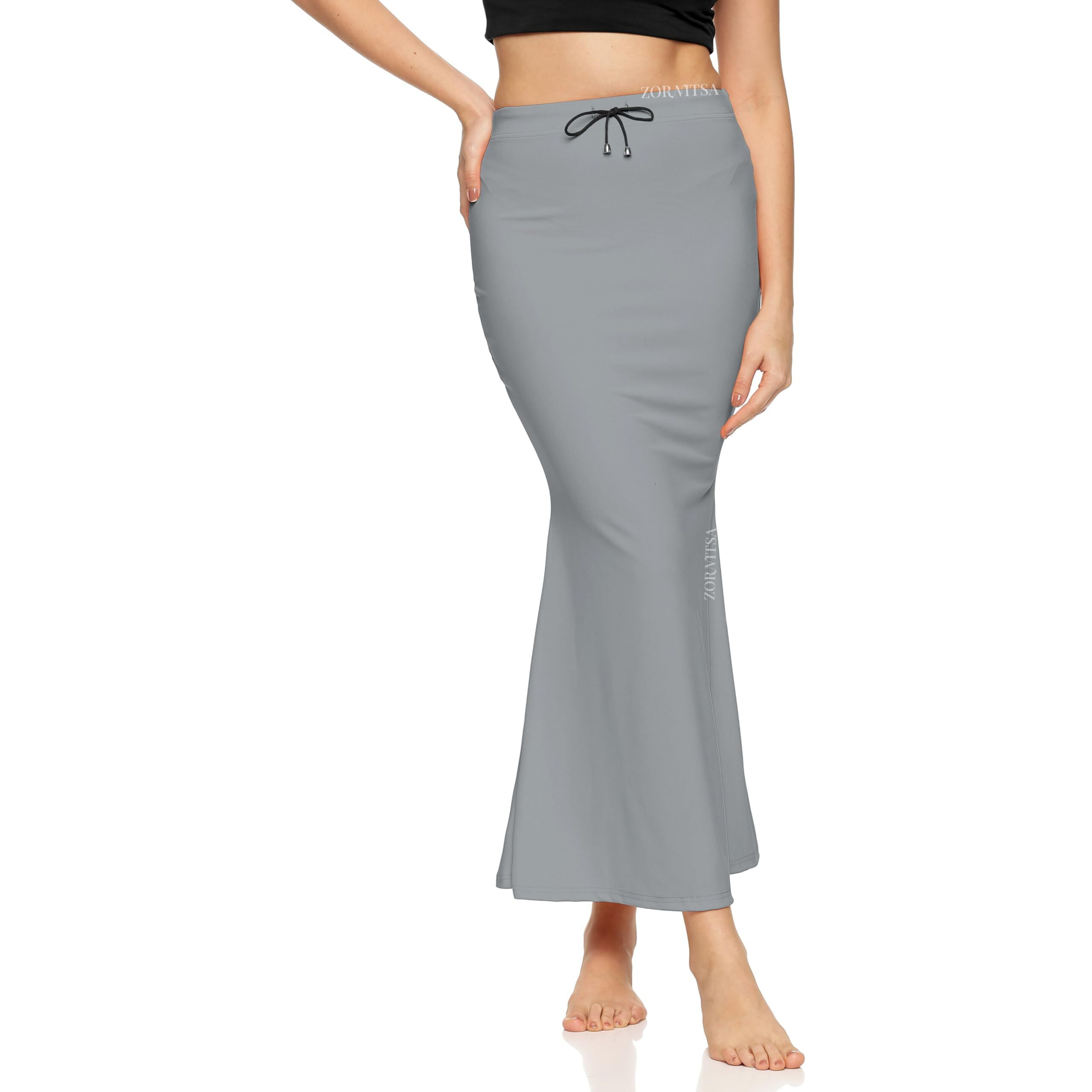 ZORNITSA Lycra Saree Shapewear Petticoat for Women Skirts for Women (Light Grey XL)