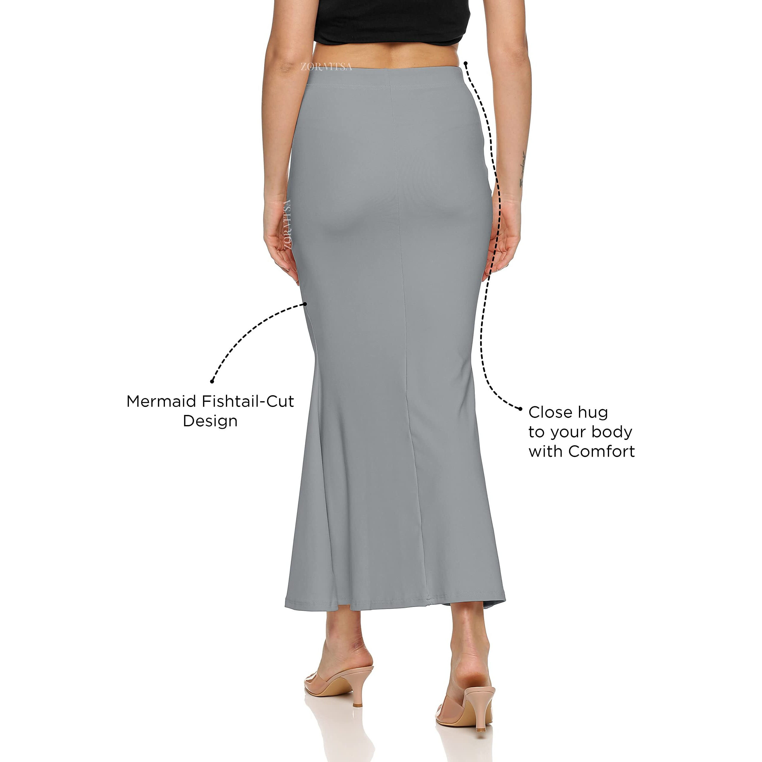 ZORNITSA Lycra Saree Shapewear Petticoat for Women Skirts for Women (Light Grey XL)