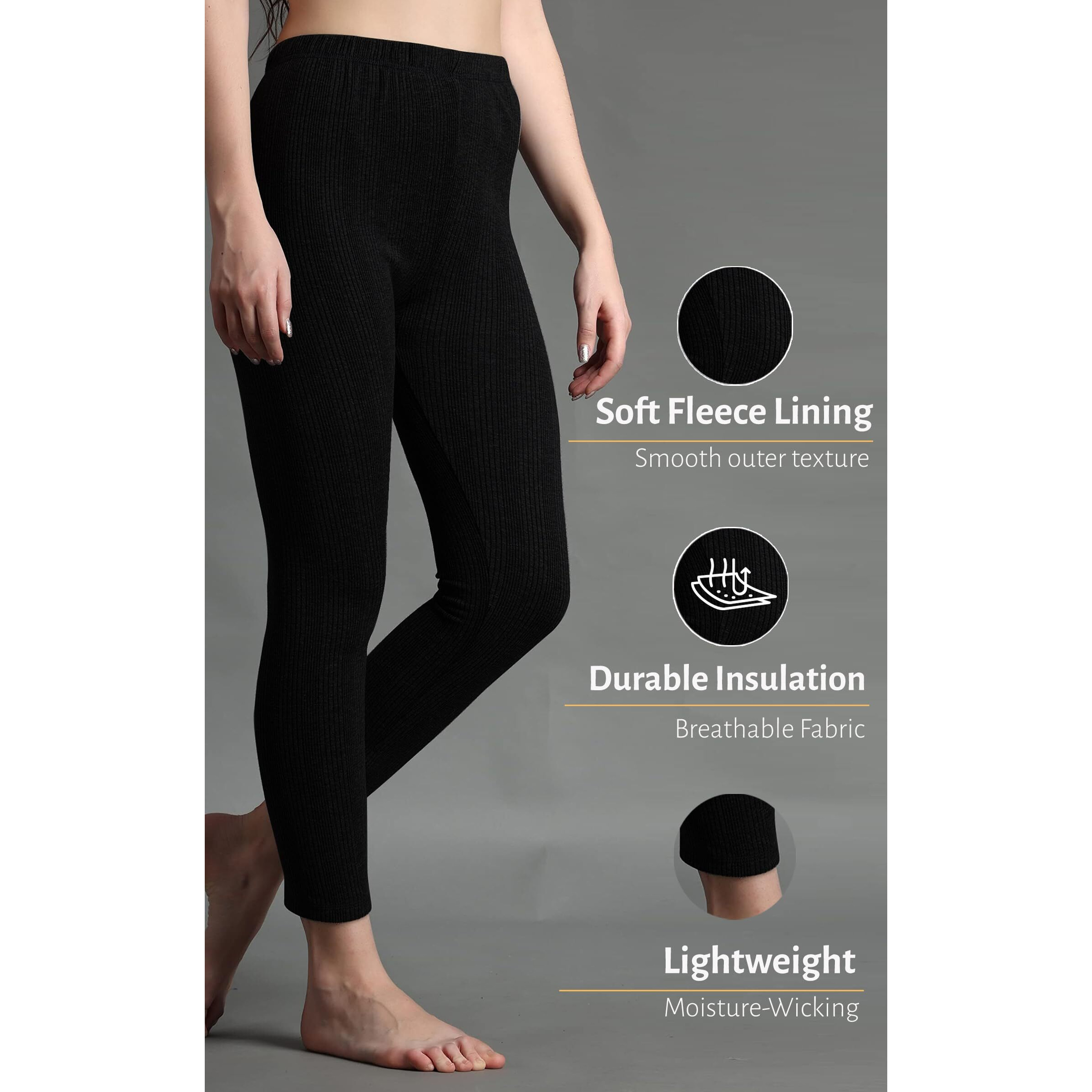 Wearslim Winter Thermal Bottom Underwear for Women Ultra Soft Winter Warmer Inner Wear Johns Pant Lower - Zed Black (Size - 4XL)