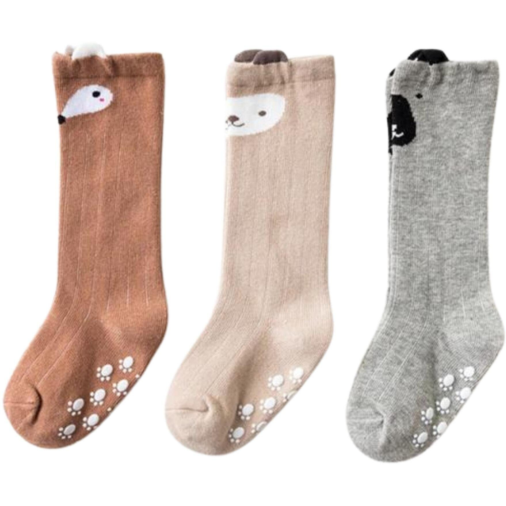 GUCHIGU Unisex Baby Knee High Socks Toddlers Breathable Cute Print Sock Anti-mosquito Long Knit 3 Pair Cotton Ankle Socks for Little Kids Boys Girls (Multicolor 6-24 Months Pack of 3)
