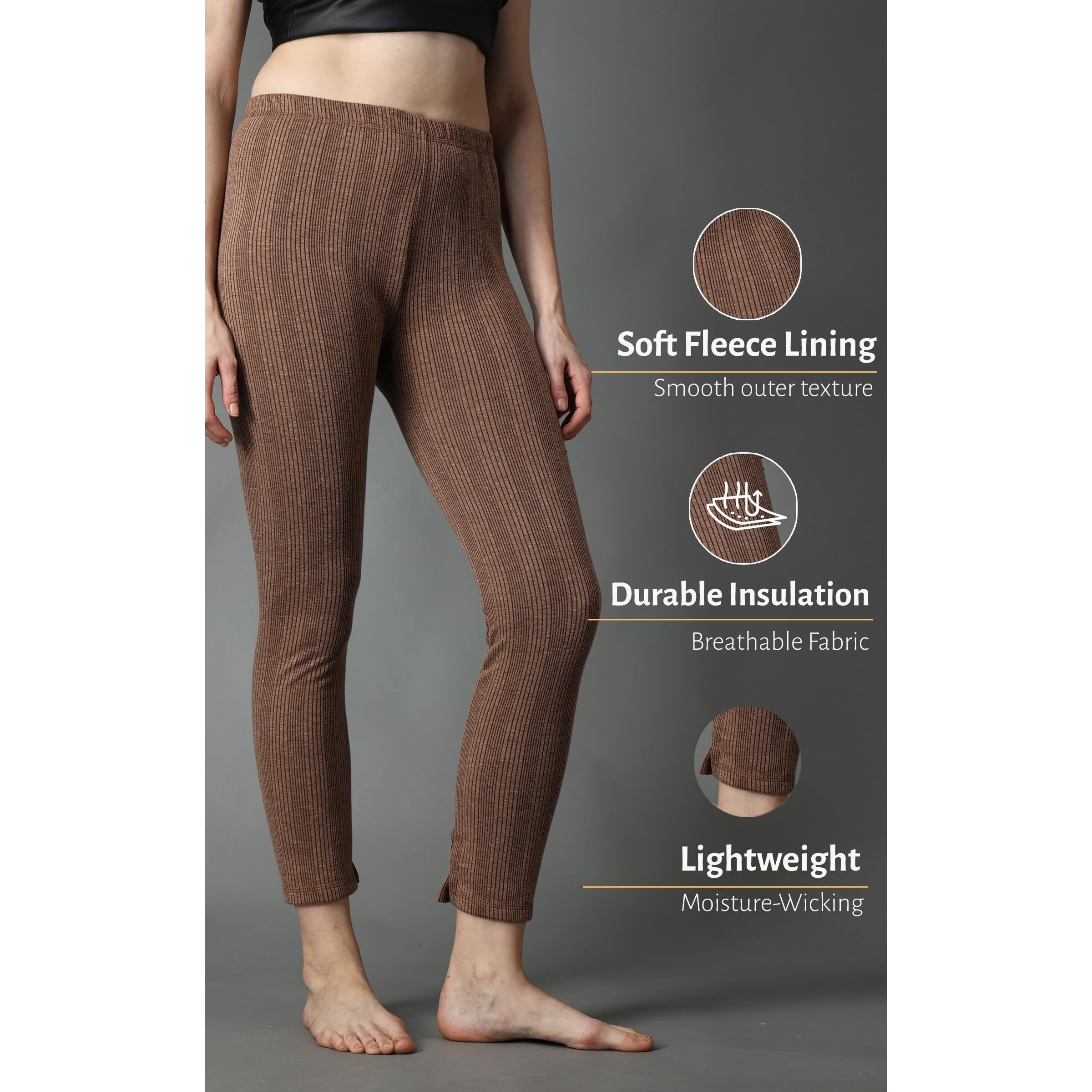 Wearslim Winter Thermal Bottom Underwear for Women | Ultra Soft Winter Warmer Inner Wear Johns Pant Lower Color - Brown (Size - Medium)