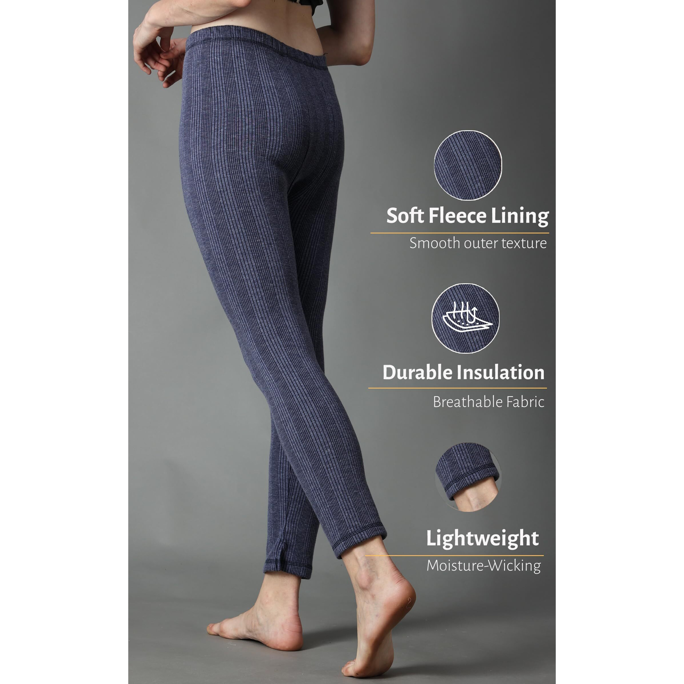 Wearslim Winter Thermal Bottom Underwear for Women | Ultra Soft Winter Warmer Inner Wear Johns Pant Lower Color - Blue (Size - Extra Large)