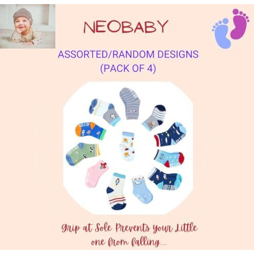 NEOBABY Cotton Dotted Grip Regular Socks For Kids Boys & Girls (Assorted/Random Designs) Multicolour