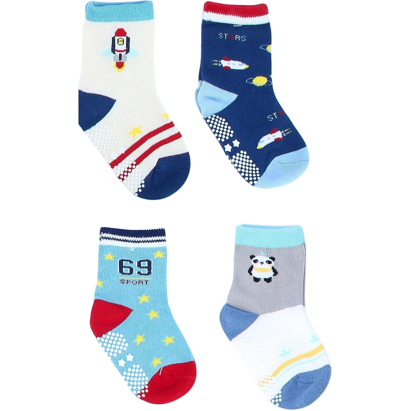 NEOBABY Boys Cotton Anti Slip Grip Regular Socks (Assorted/Random Designs) Multicolour