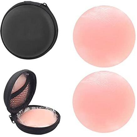 Enclave Nipple Covers Reusable Comfortable & Natural Invisible Adhesive Silicone Pasties for Women Round (Pink). (1 Pair + Storage CASE)