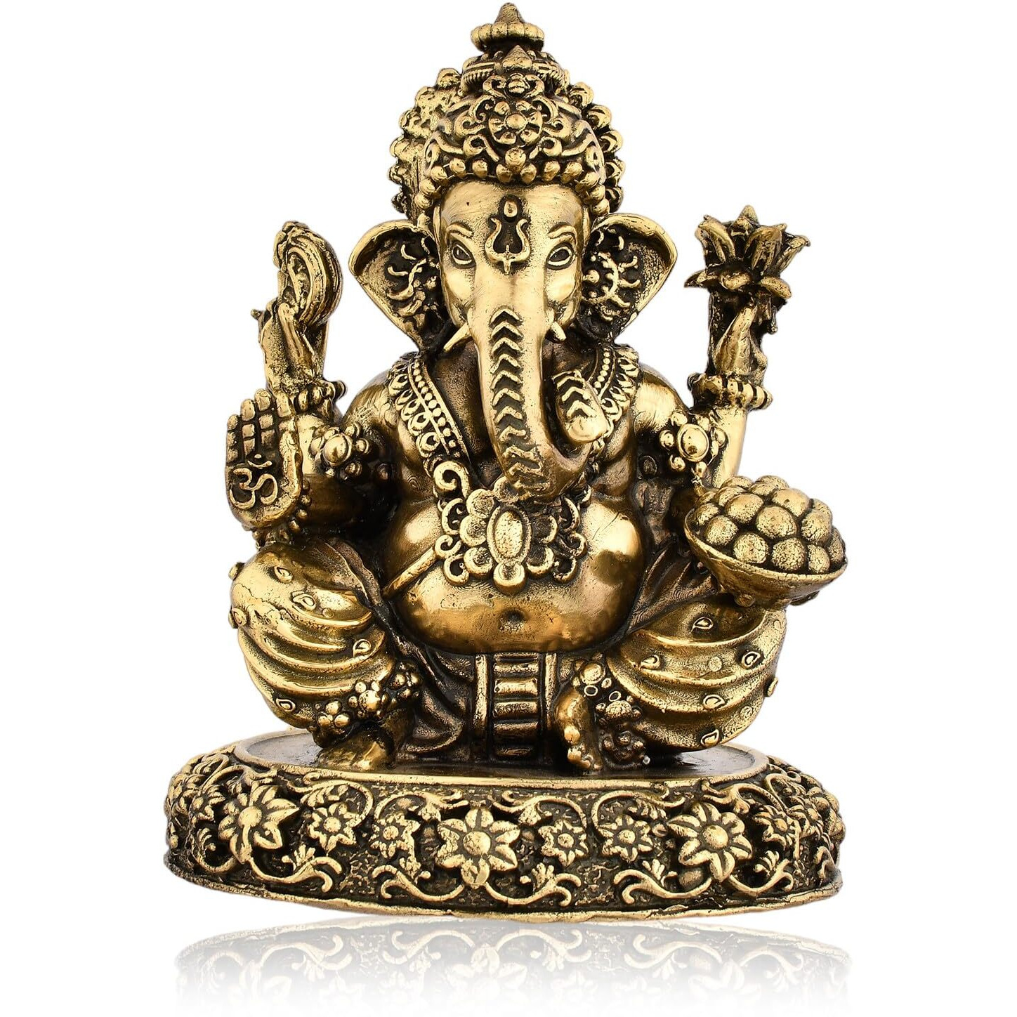CraftVatika Ganesha Brass Idol Sitting on Base - Brass Ganpati Sitting Idol Brass Ganesha Murti Statue Pooja Home Dcor Gift (3 Inch Height)