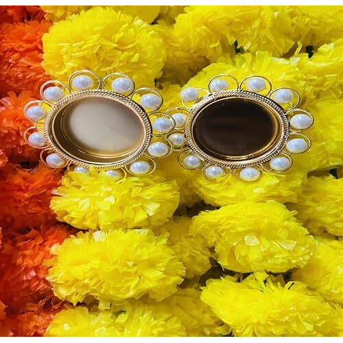 HOME BUY Indian Made in Bharat Artificial Marigold Flowers for Decoration Garland 400gsm Each for Diwali & Festivals | 5 Feet Long 10 Pcs with 2 Diya (Orange+ Yellow) (5 Yellow+5 Orange merigold)