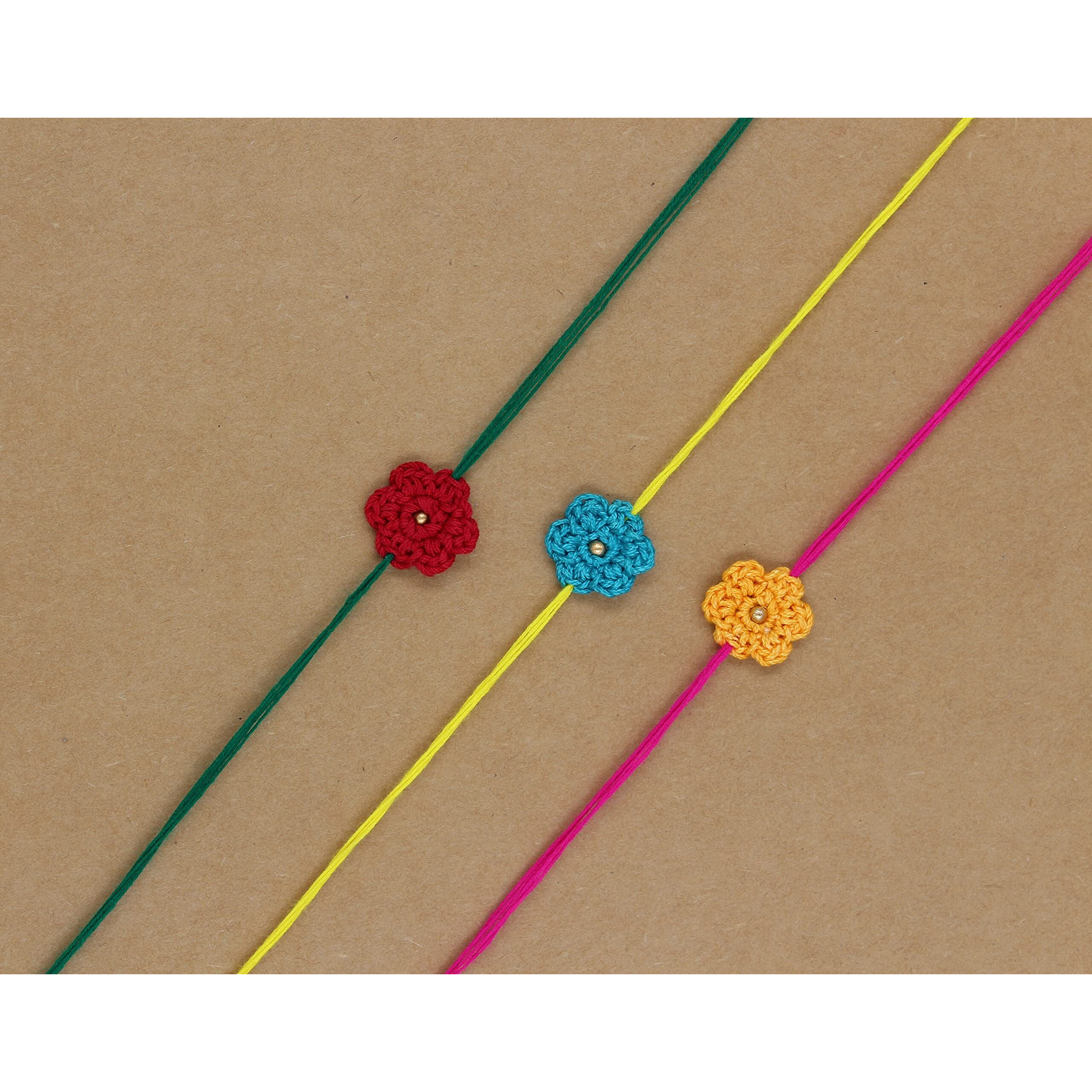 Prapti Handicrafts handmade Designer Crochet Eco-Friendly Rakhi For Brothers,Sisters,kids Combo Pack of 3