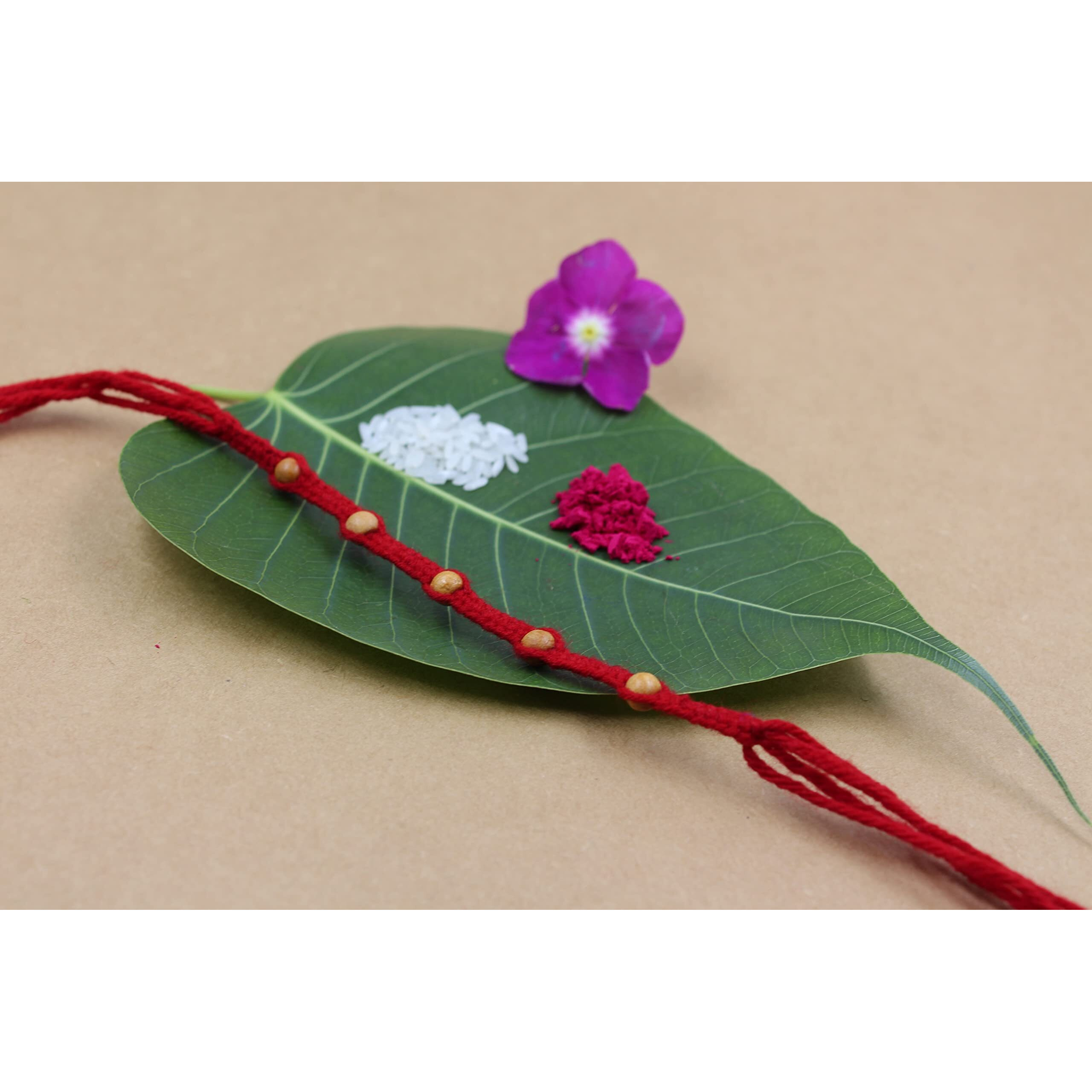 Prapti handicrafts Woollen Thread Mauli Dhaga Rakhi for Brothers in Combo of 3 (Red)