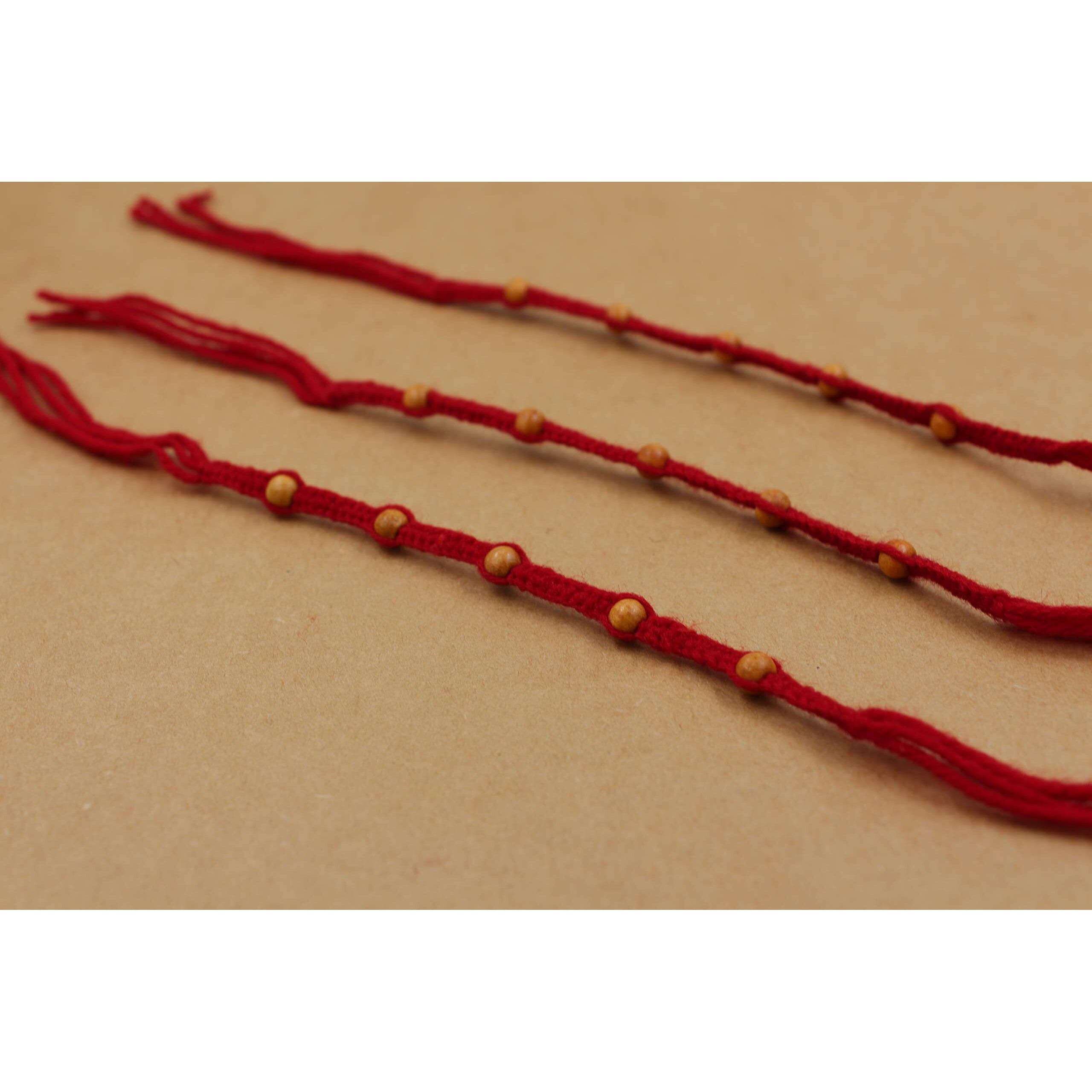 Prapti handicrafts Woollen Thread Mauli Dhaga Rakhi for Brothers in Combo of 3 (Red)