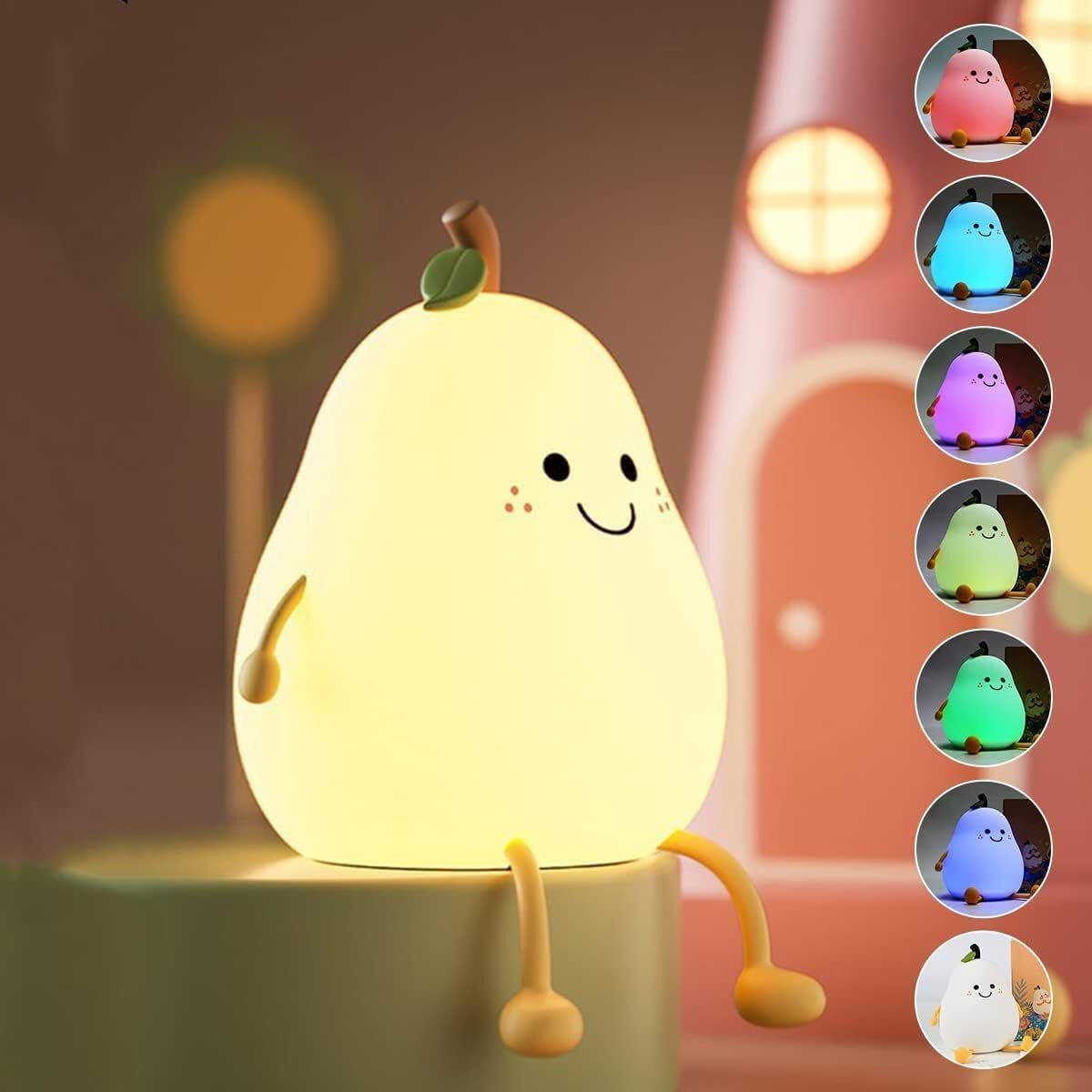 NYRWANA Night Lamp for Bedroom, Cute Lamp, Night Lamp for Kids, Silicone Lamp, Cute Night Lamp, Birthday Gifts, Lamp for Kids, Light Lamp, Rakhi for Brother, Rechargeable, Pear Lamp (Warm white)