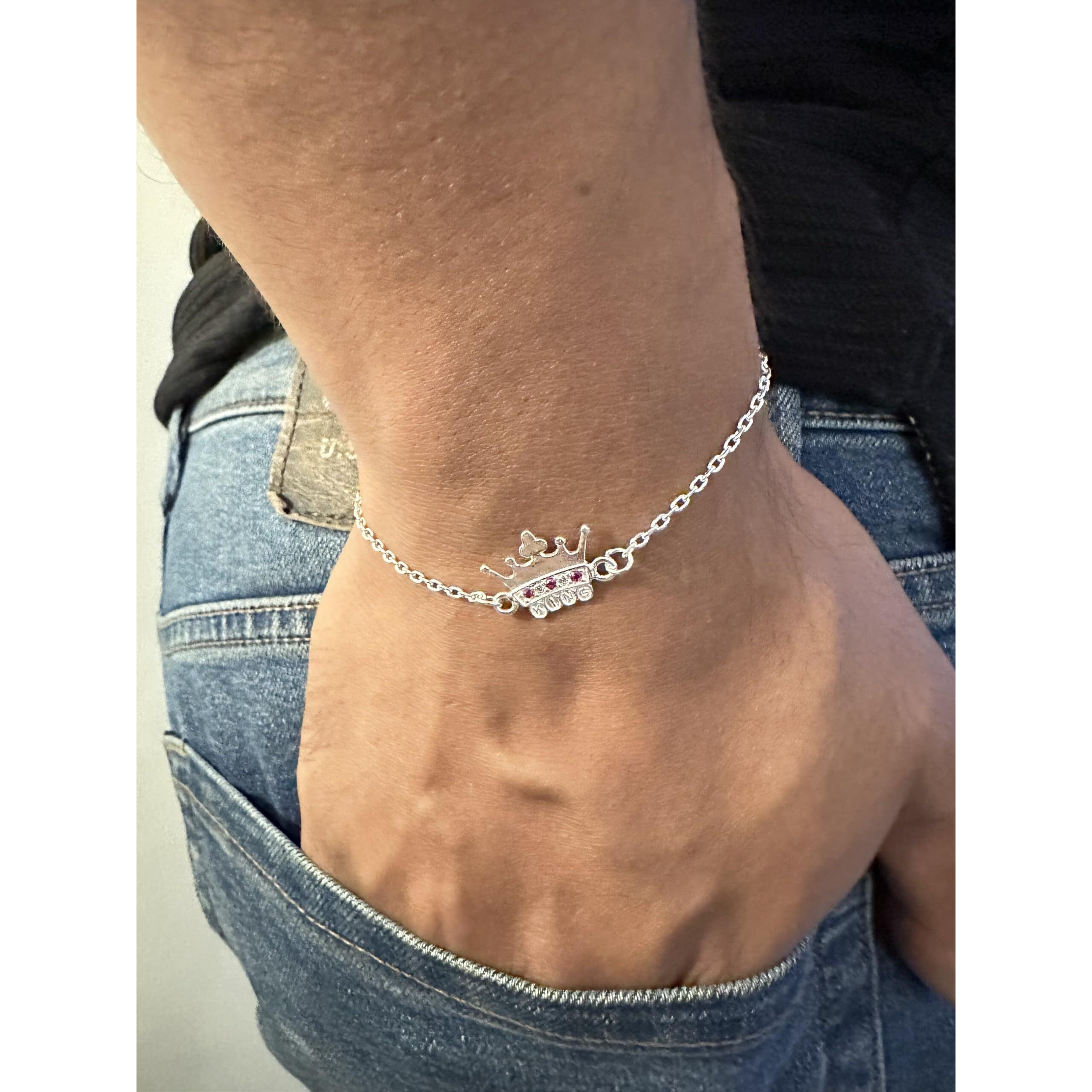 Silver Chest 925 Pure Silver Rakhi for Brother - Adjustable Pure Sterling Silver Bracelet for Men and Boys |Design - King Design in Silver Chain