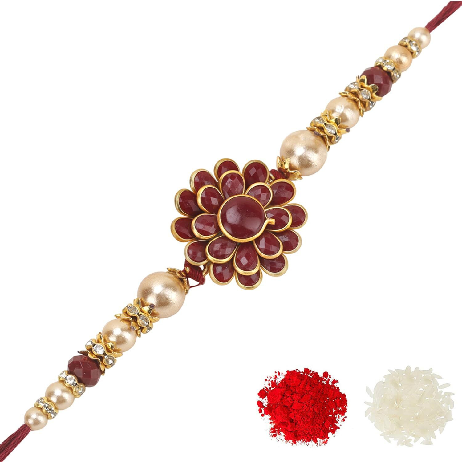 Riddhika Ventures Stylish Kundan and AD Ring Rakhi with Roli Chawal and Greeting Card (B2)